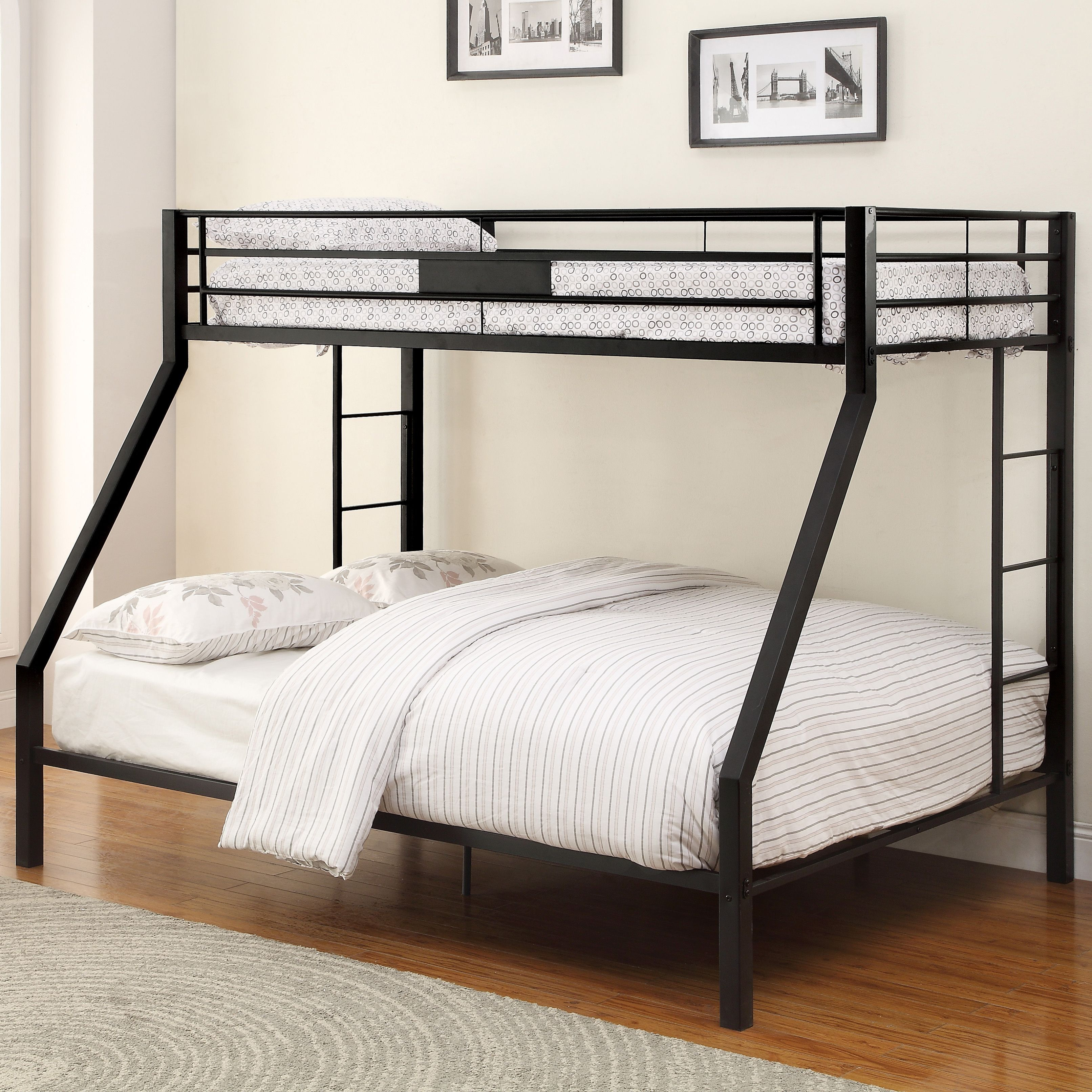 Sandy Black Twin Xl/Queen Bunk Bed With Built-In Ladder