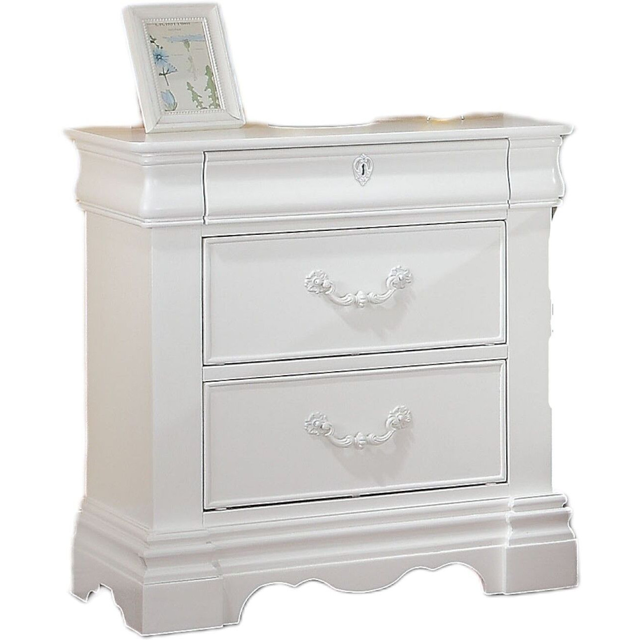 White 3-Drawer Nightstand With Hidden Top Drawer