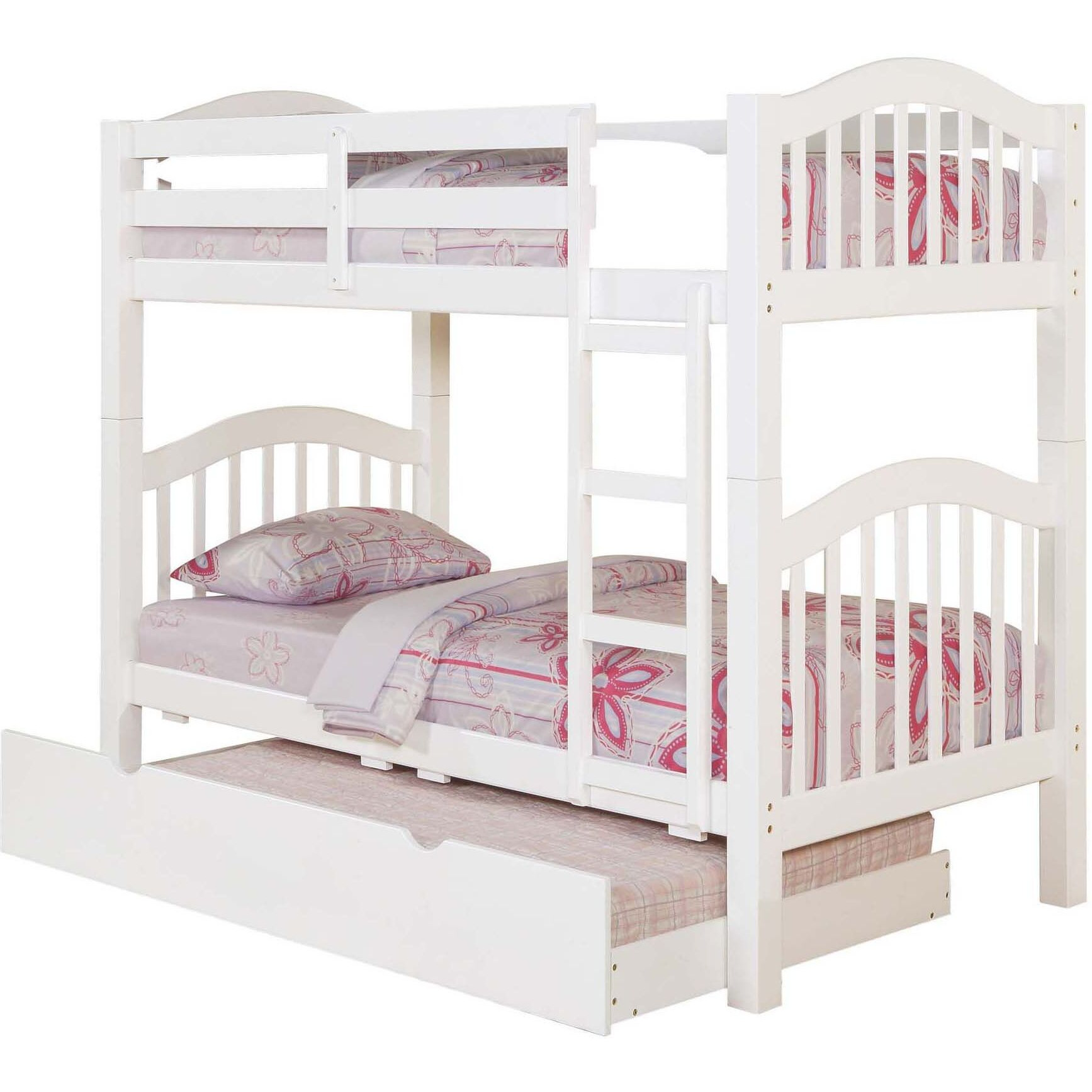 White Twin Over Twin Bunk Bed With Built-In Ladder