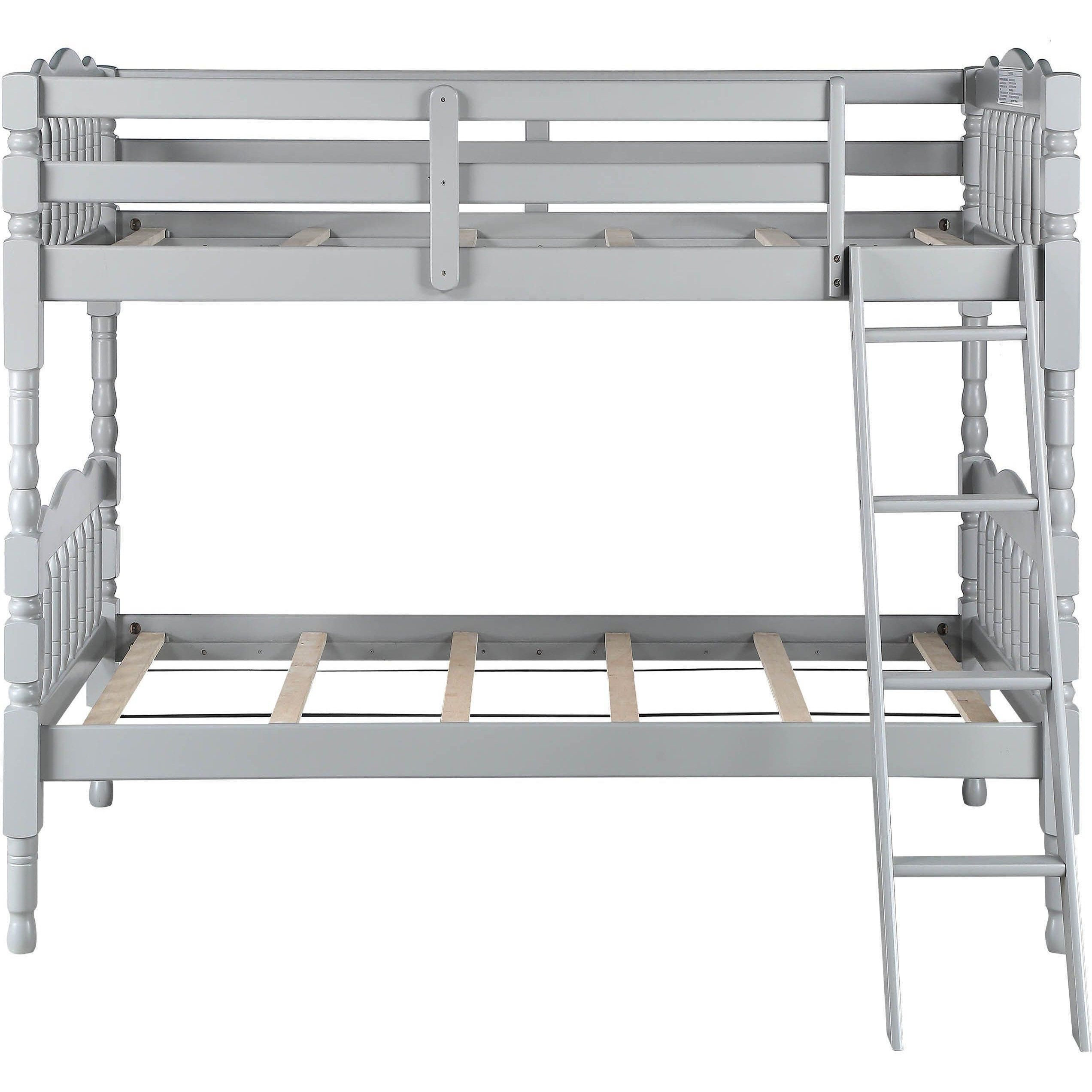 Grey Twin Over Twin Bunk Bed With Built-In Ladder