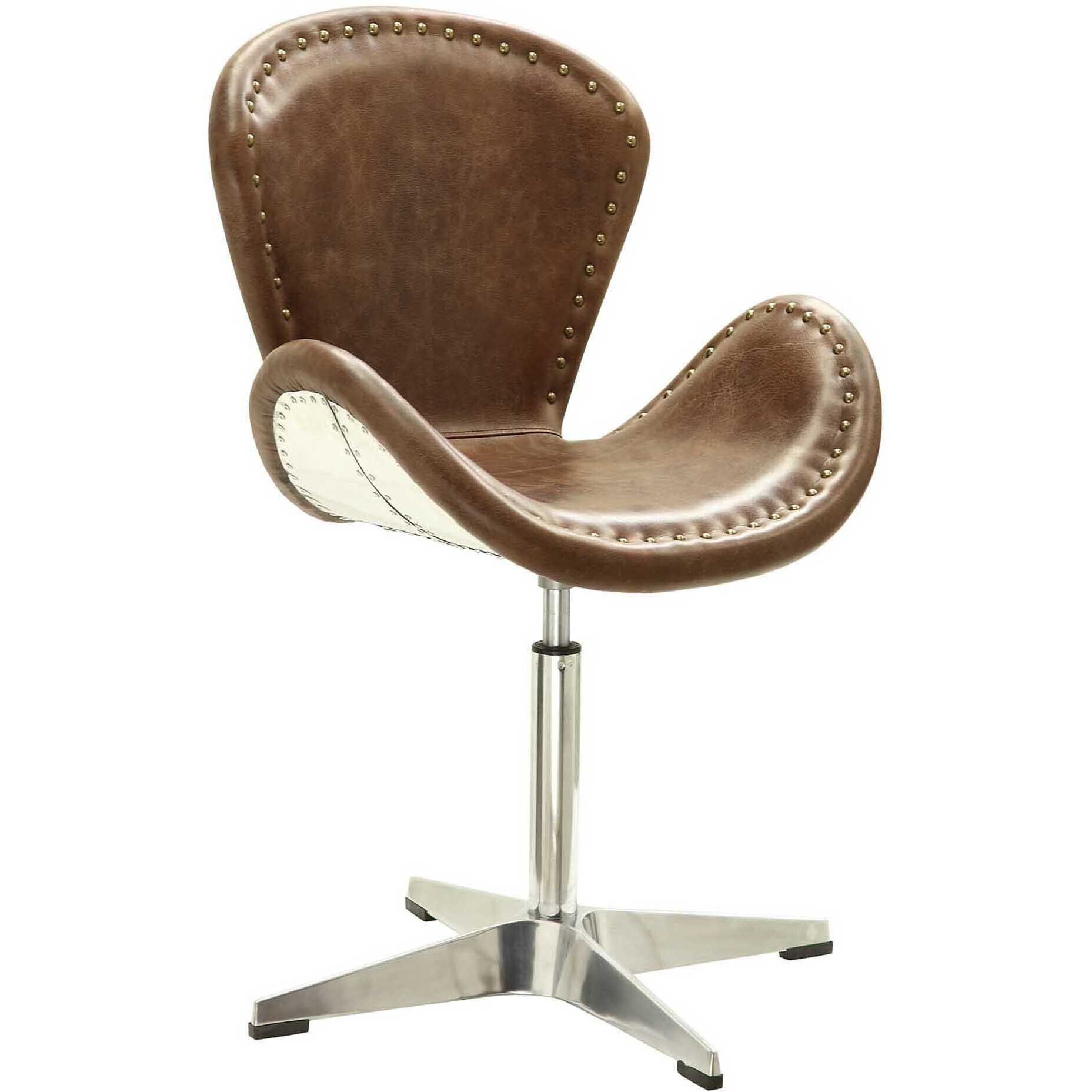 Retro Brown And Chrome Bucket Seat Accent Chair