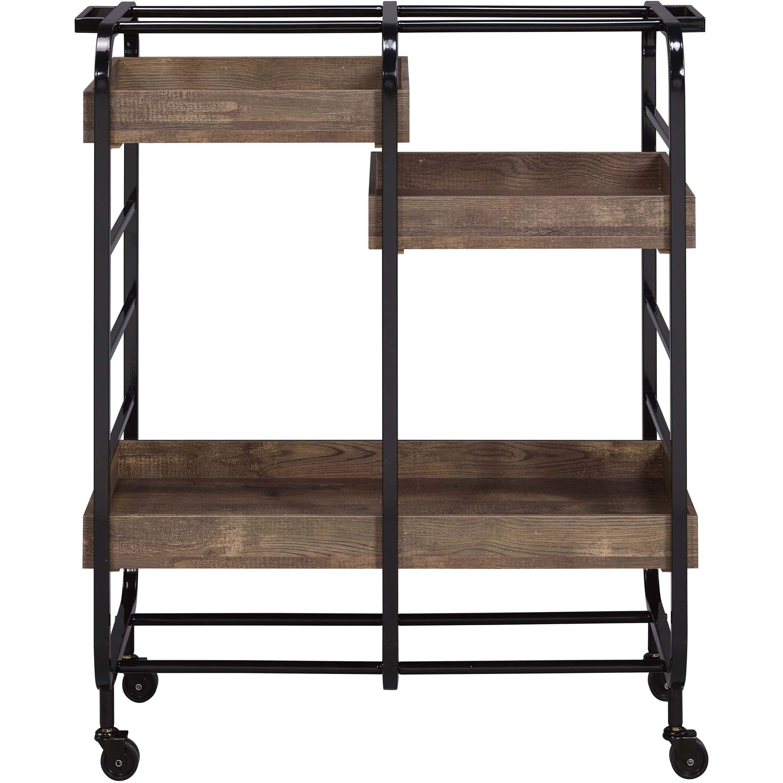 Black And Walnut Serving Cart With 3 Adjustable Trays