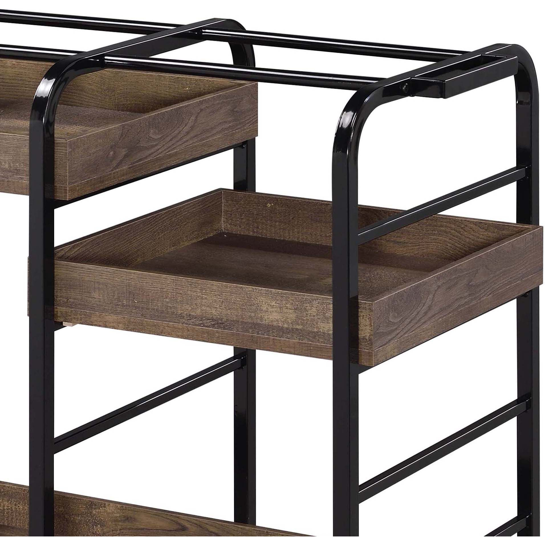 Black And Walnut Serving Cart With 3 Adjustable Trays