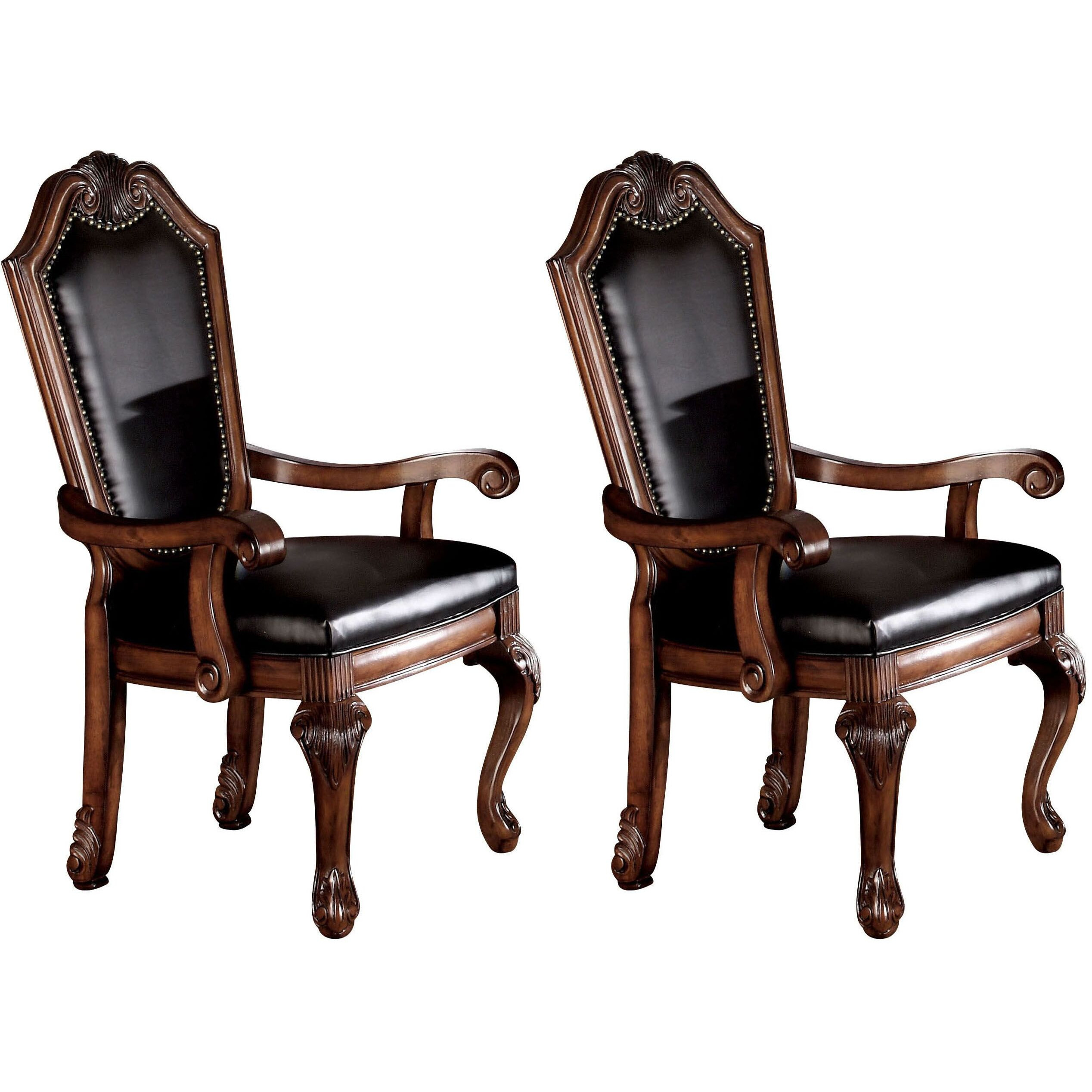 Black And Cherry Solid Back Arm Chairs With Nailhead Trim (Set Of 2)