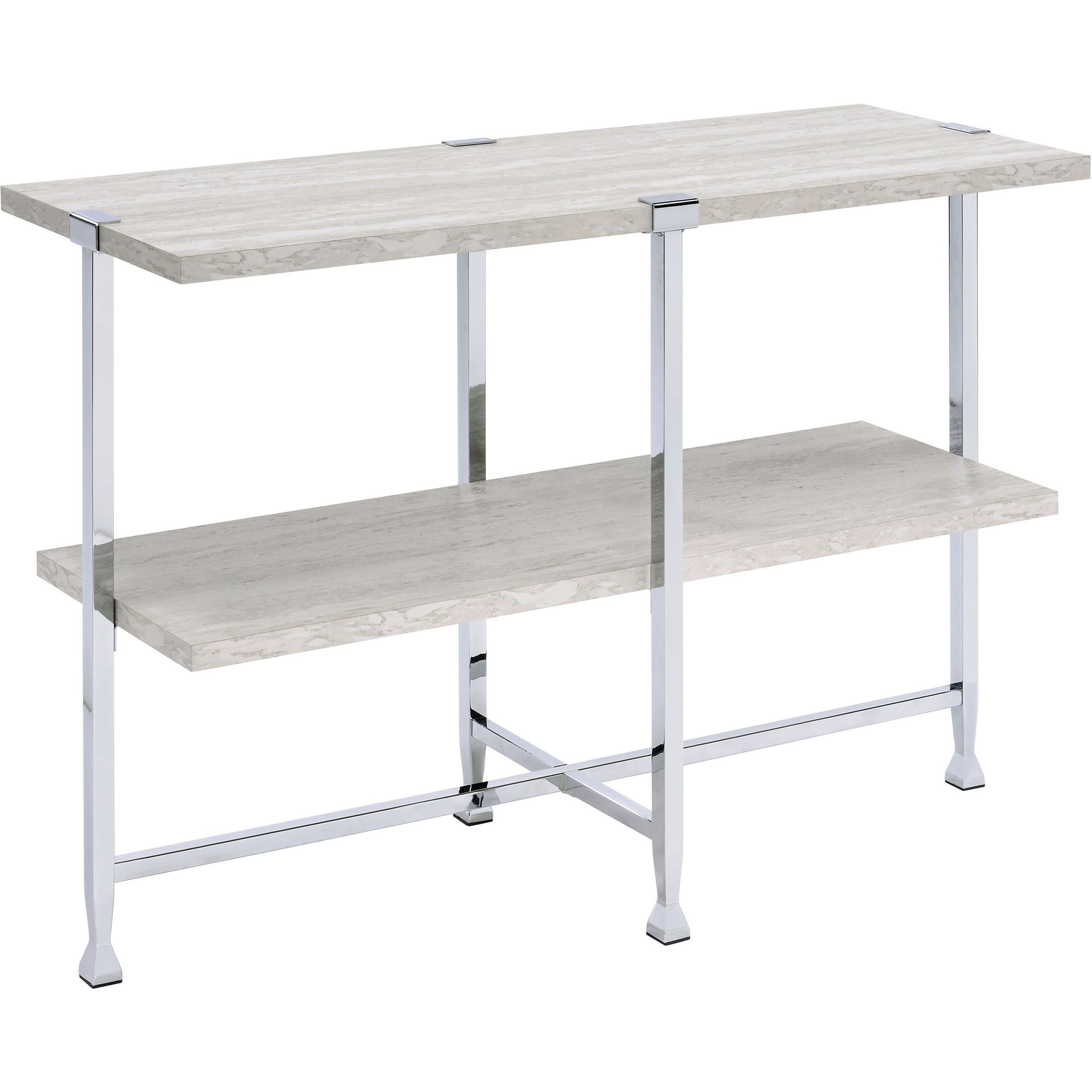 White Oak And Chrome Sofa Table With 1 Shelf
