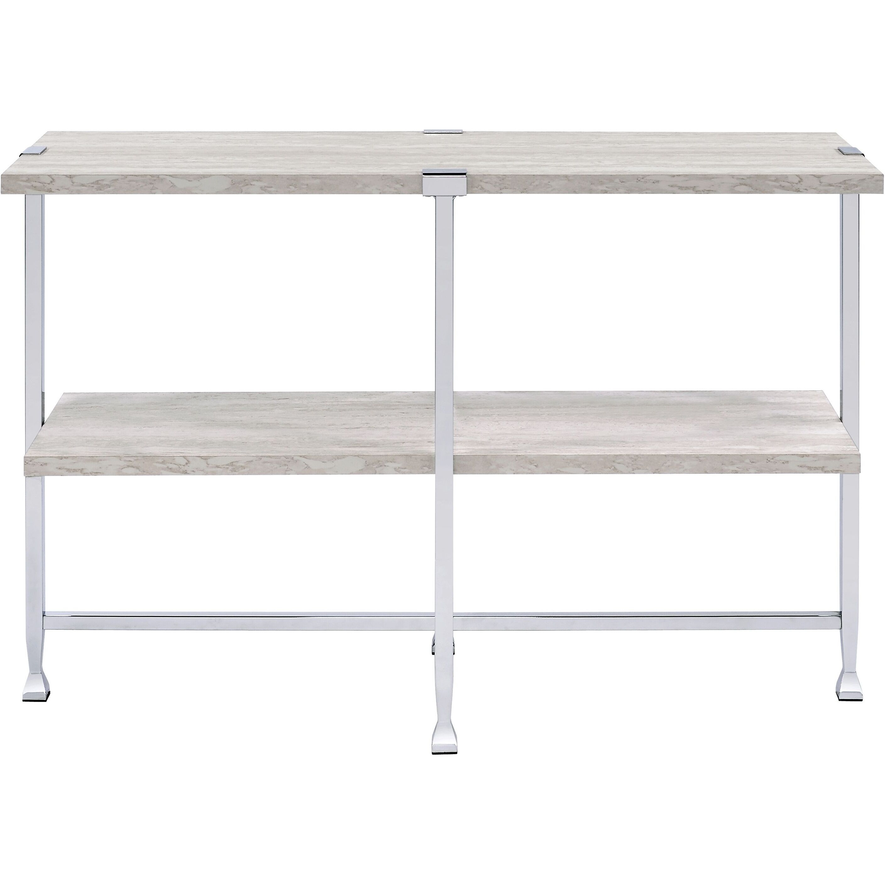 White Oak And Chrome Sofa Table With 1 Shelf