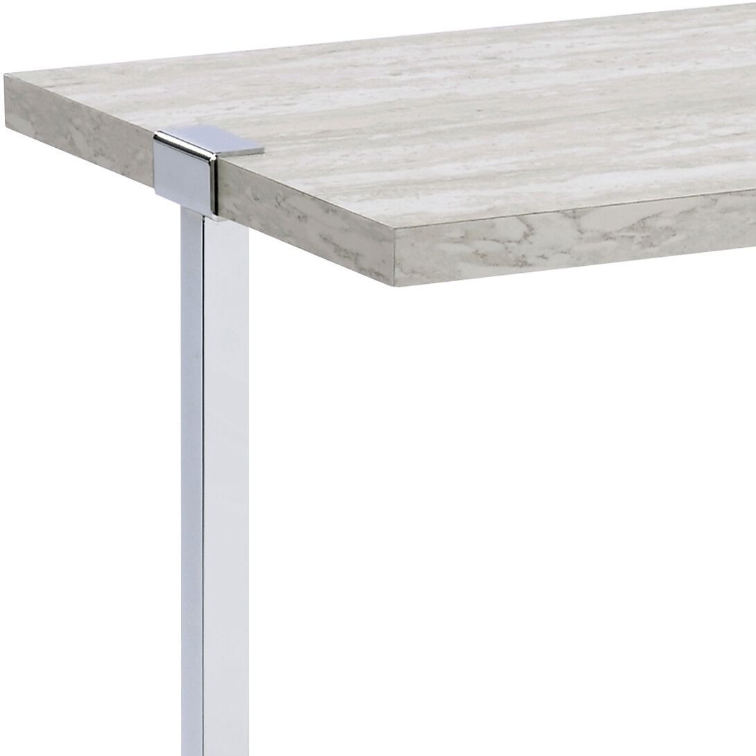 White Oak And Chrome Sofa Table With 1 Shelf