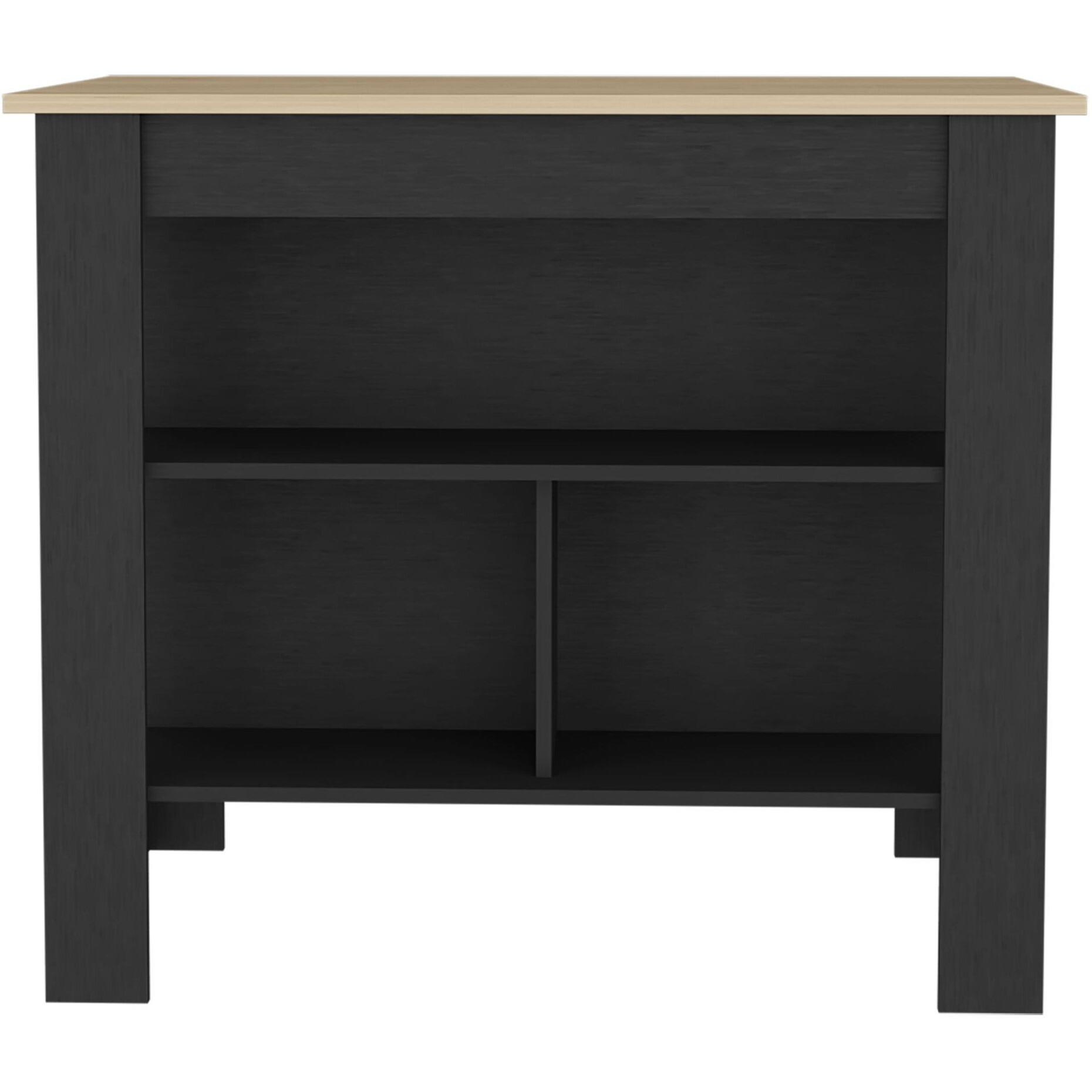 Aztec Kitchen Island In Melamine With Open Storage  Light Pine + Black