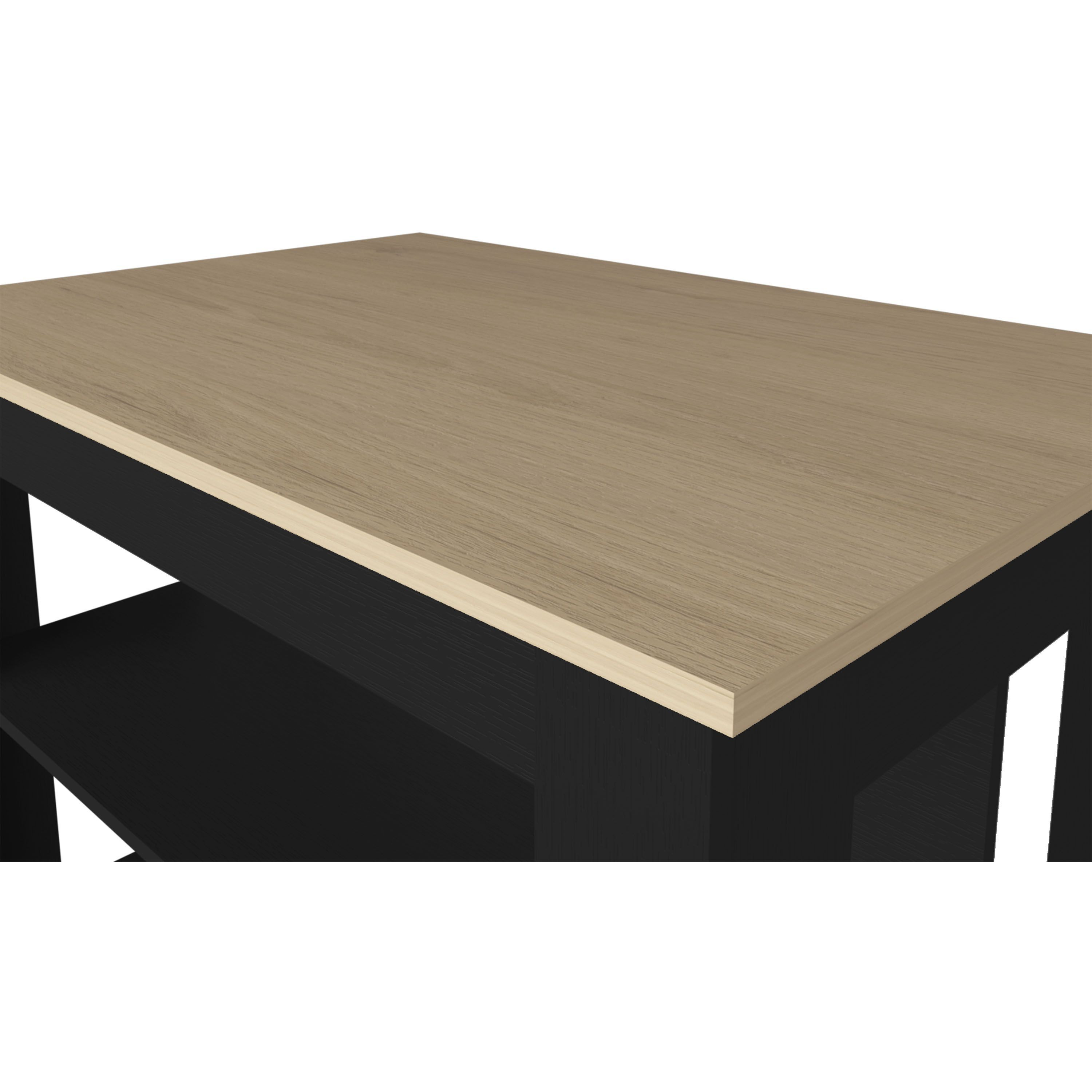 Aztec Kitchen Island In Melamine With Open Storage  Light Pine + Black