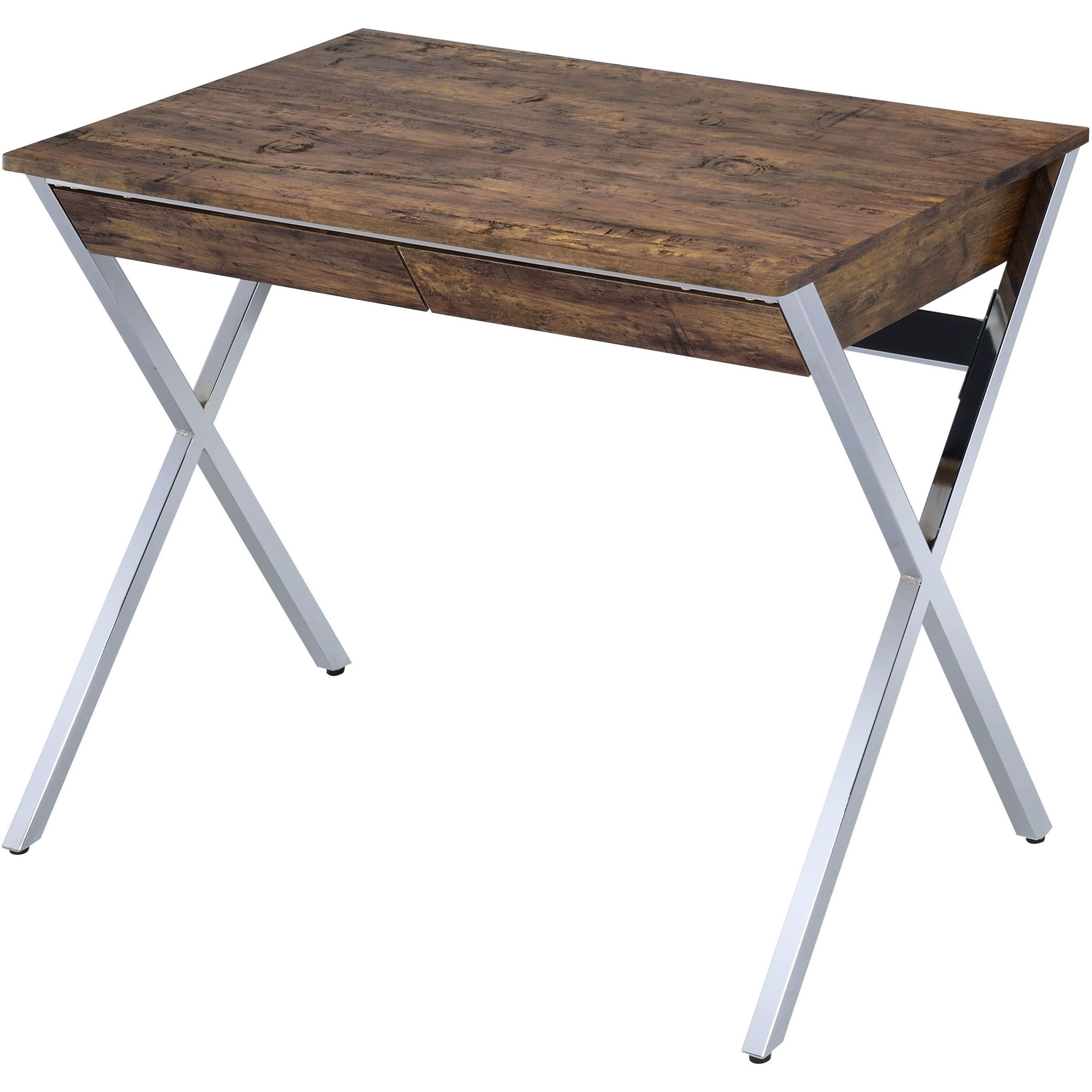 Weathered Oak And Chrome 2-Drawer Writing Desk