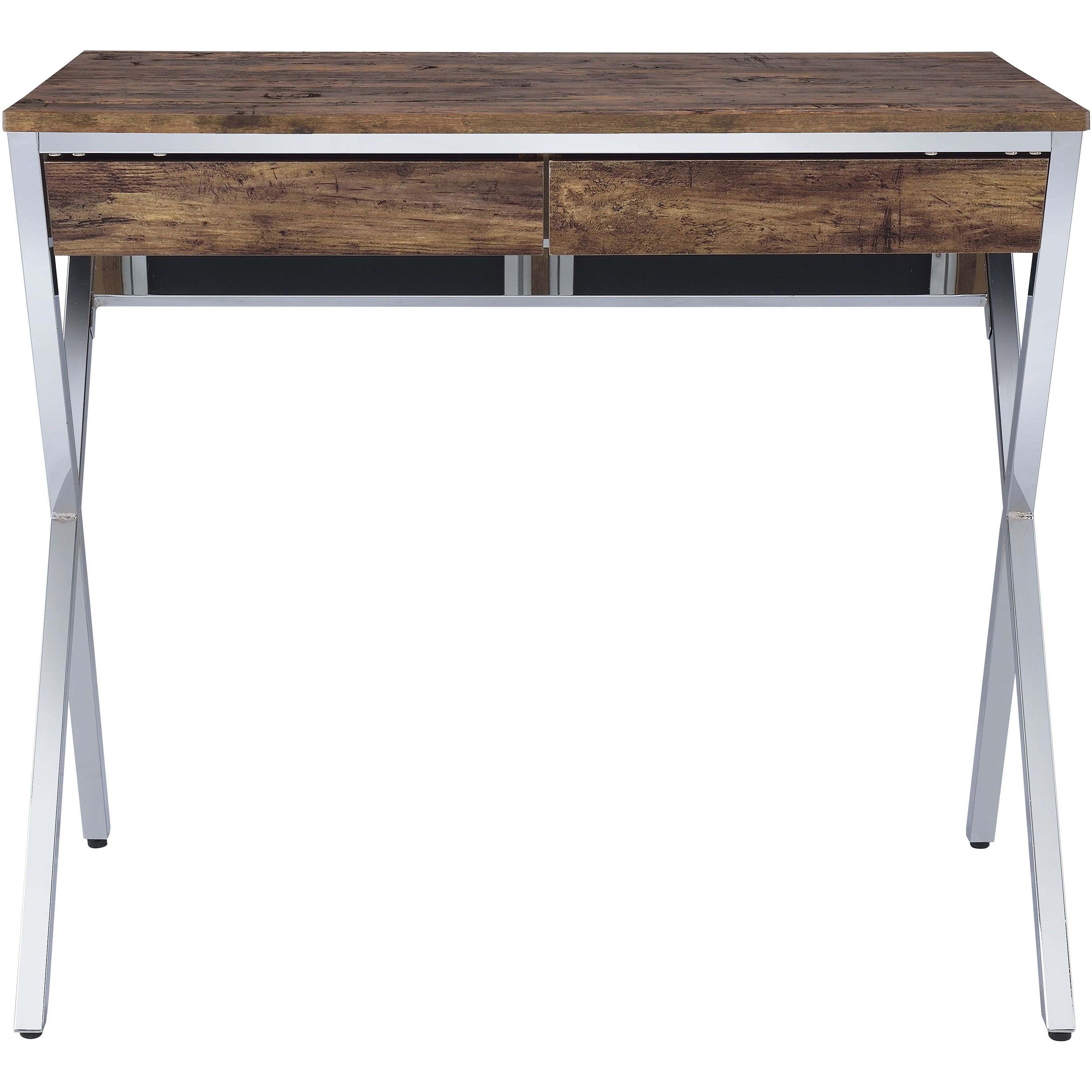 Weathered Oak And Chrome 2-Drawer Writing Desk