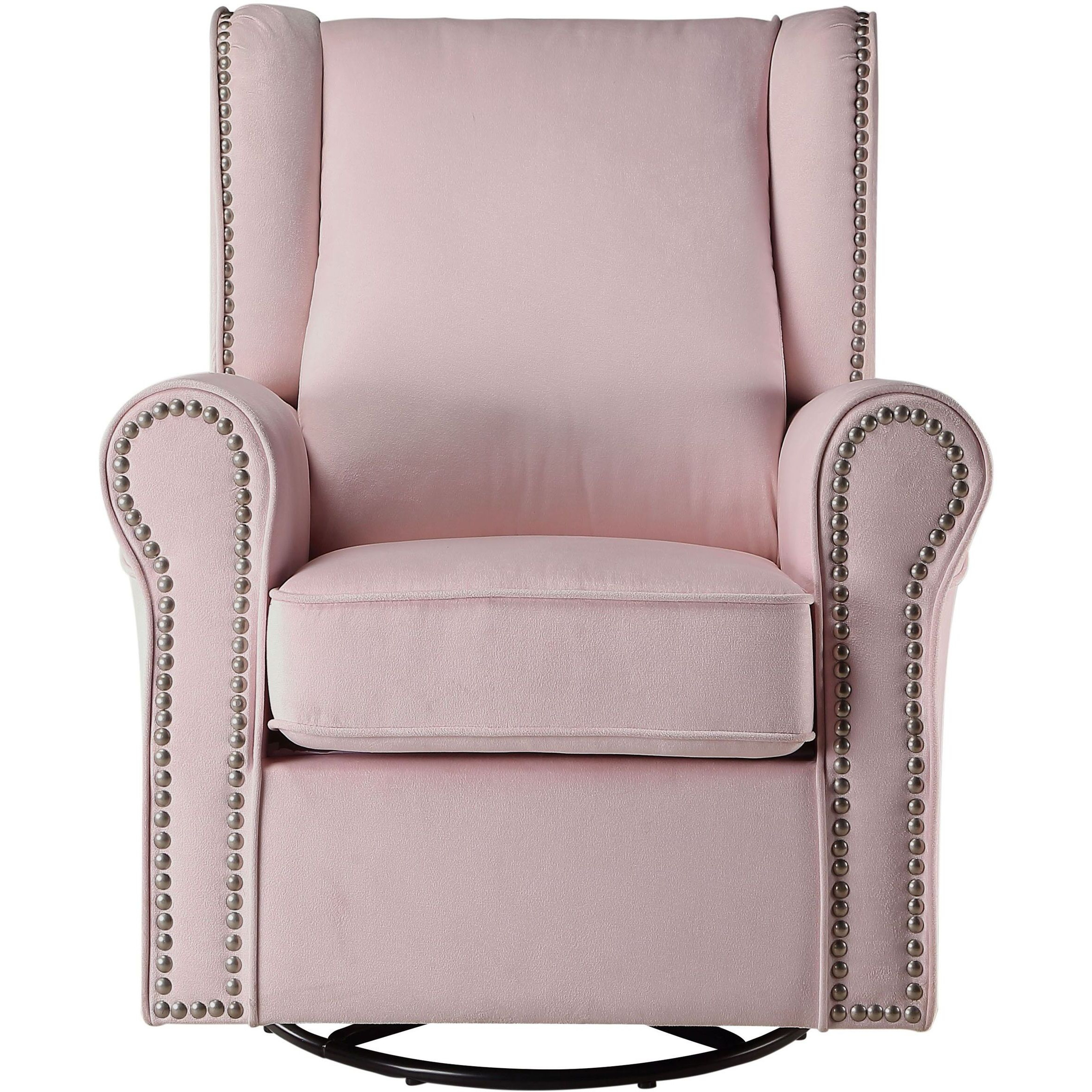 Pink Rolled Arms Swivel Chair With Nailhead Accent