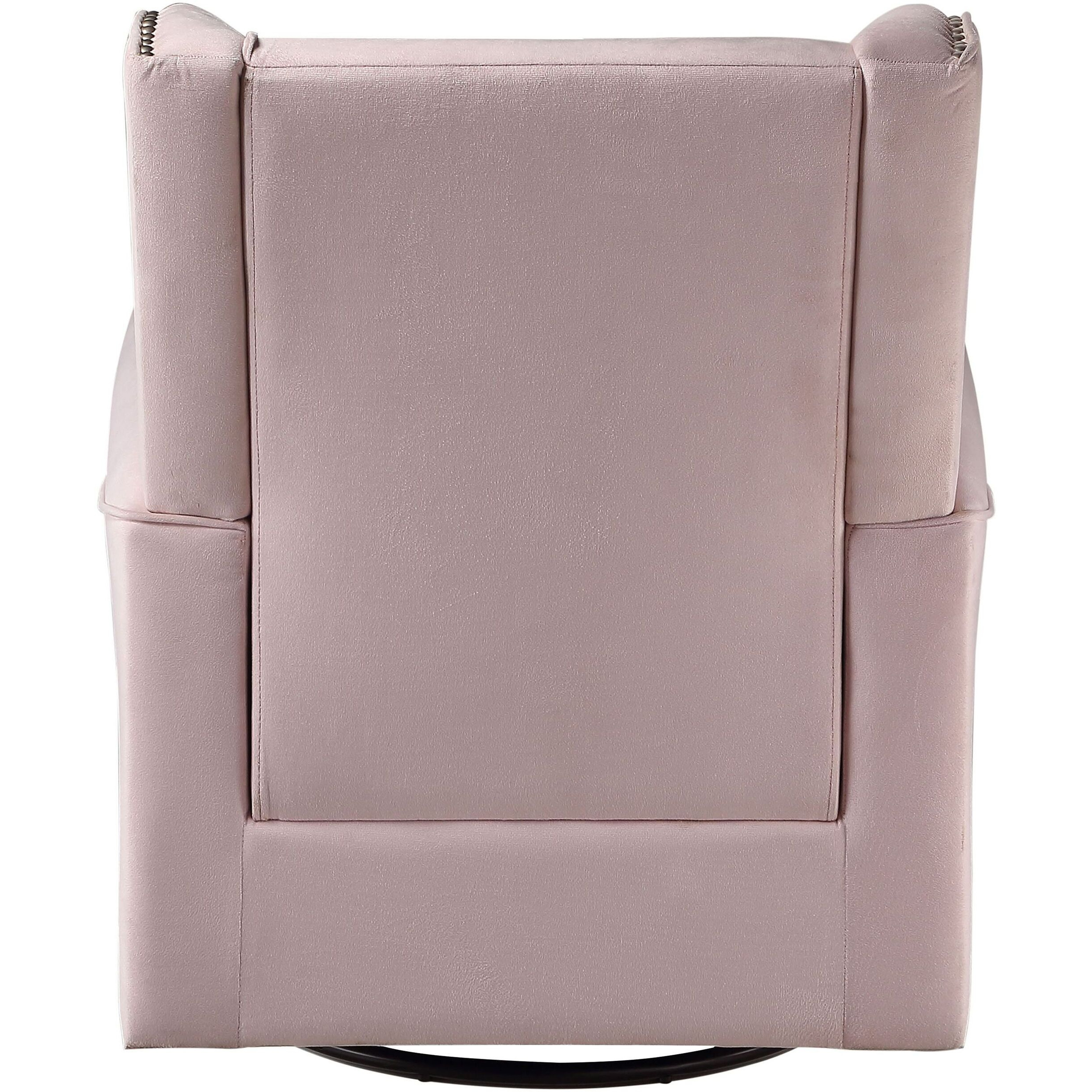 Pink Rolled Arms Swivel Chair With Nailhead Accent