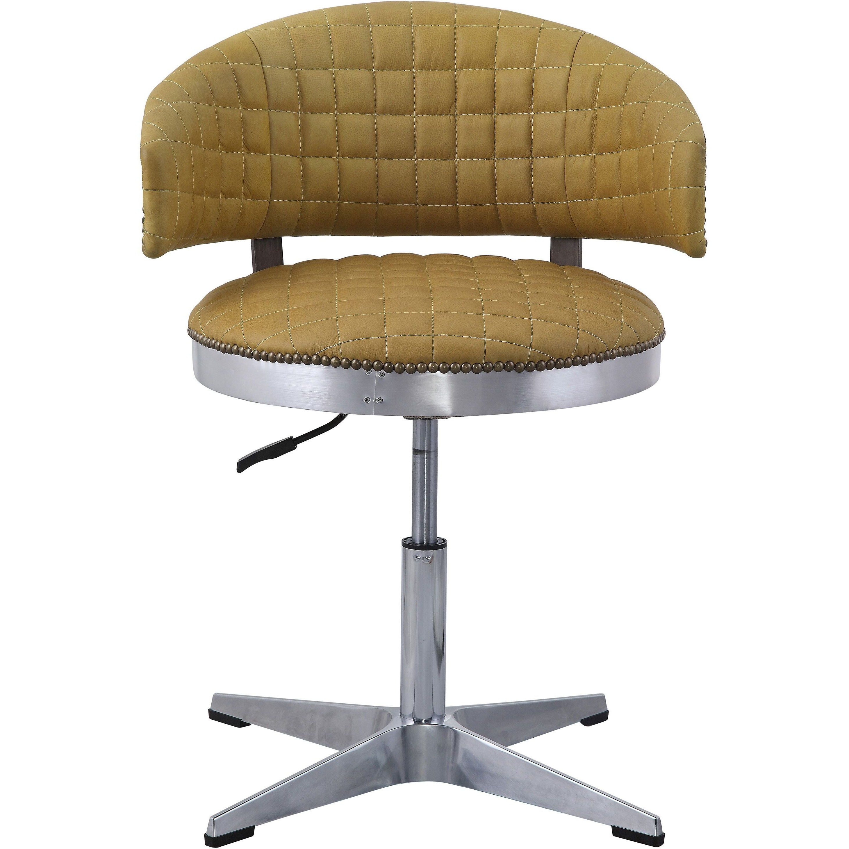 Turmeric And Chrome Adjustable Swivel Tufted Stool