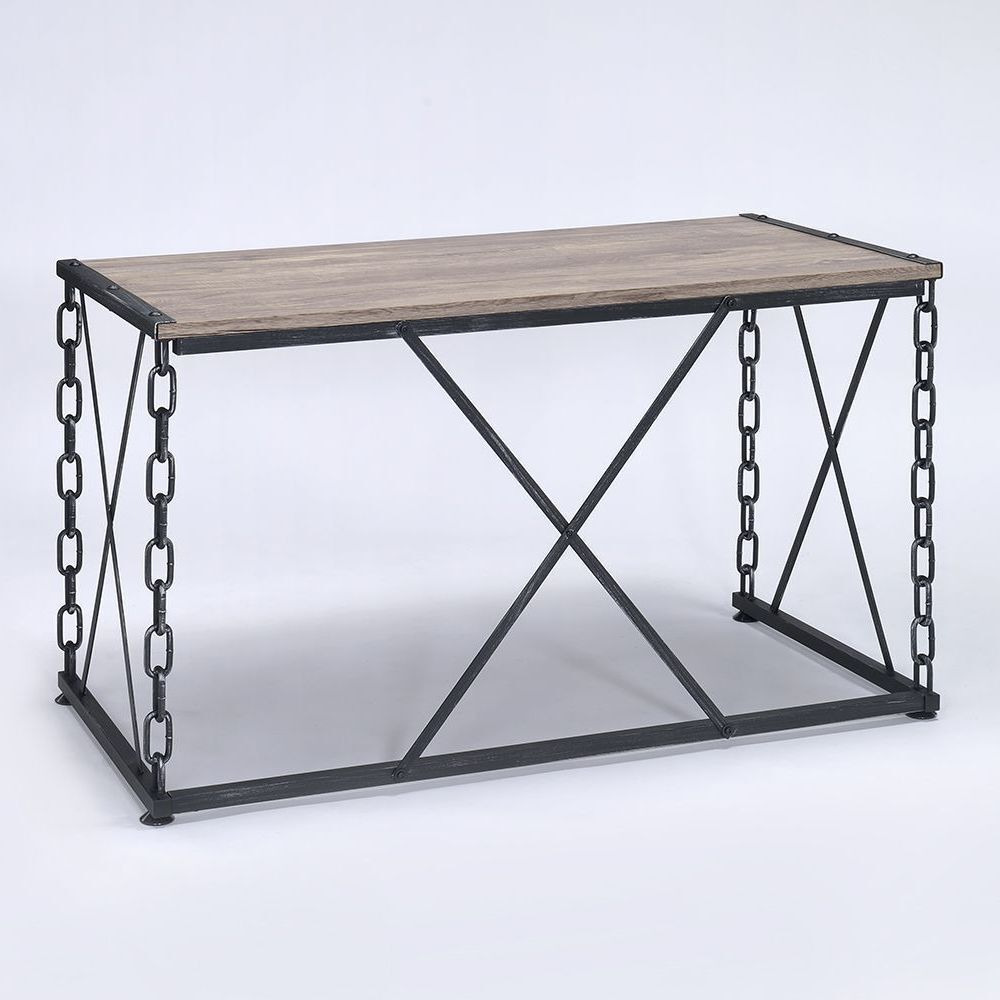 Rustic Oak And Antique Black Rectangular Console Table