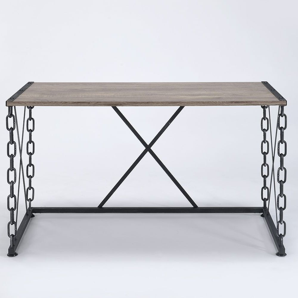 Rustic Oak And Antique Black Rectangular Console Table