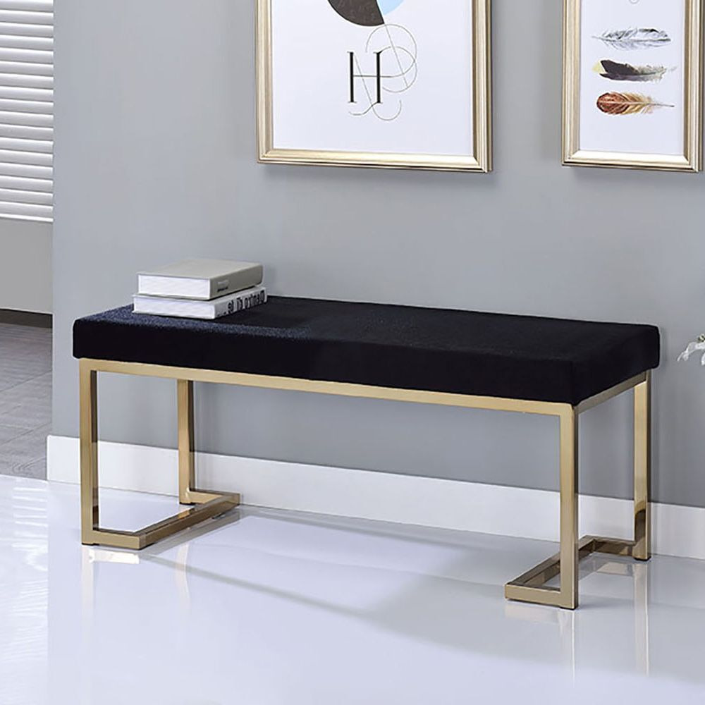 Black And Champagne Bench With C Metal Base