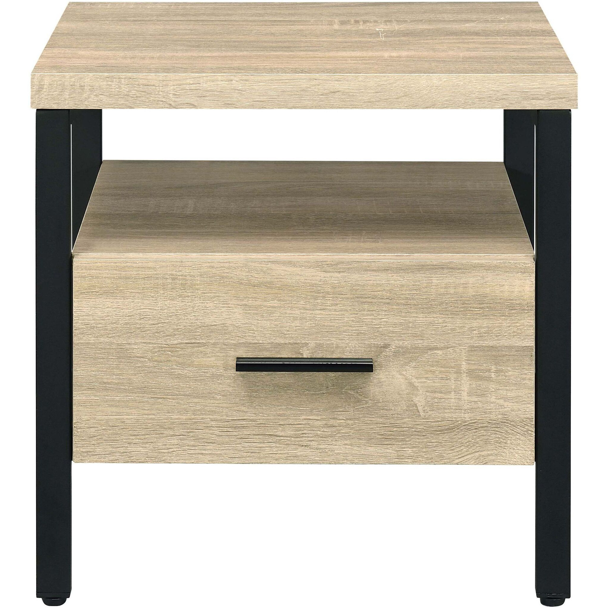 Oak And Black 1-Drawer Accent Table