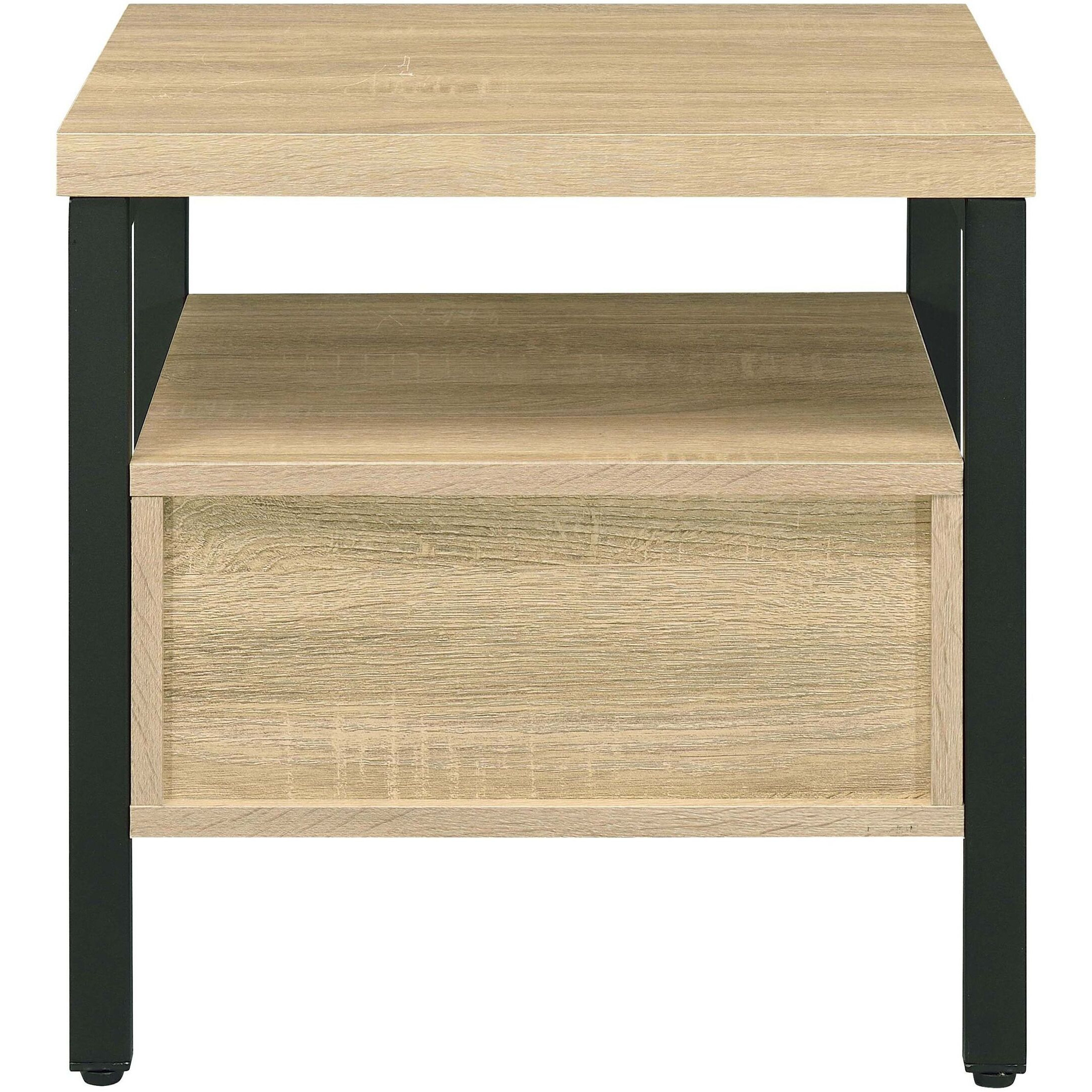 Oak And Black 1-Drawer Accent Table