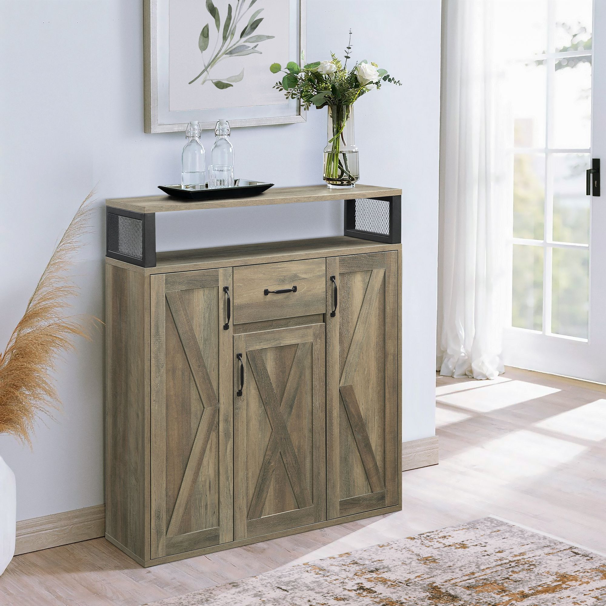 Rustic Oak Server With 3 Doors