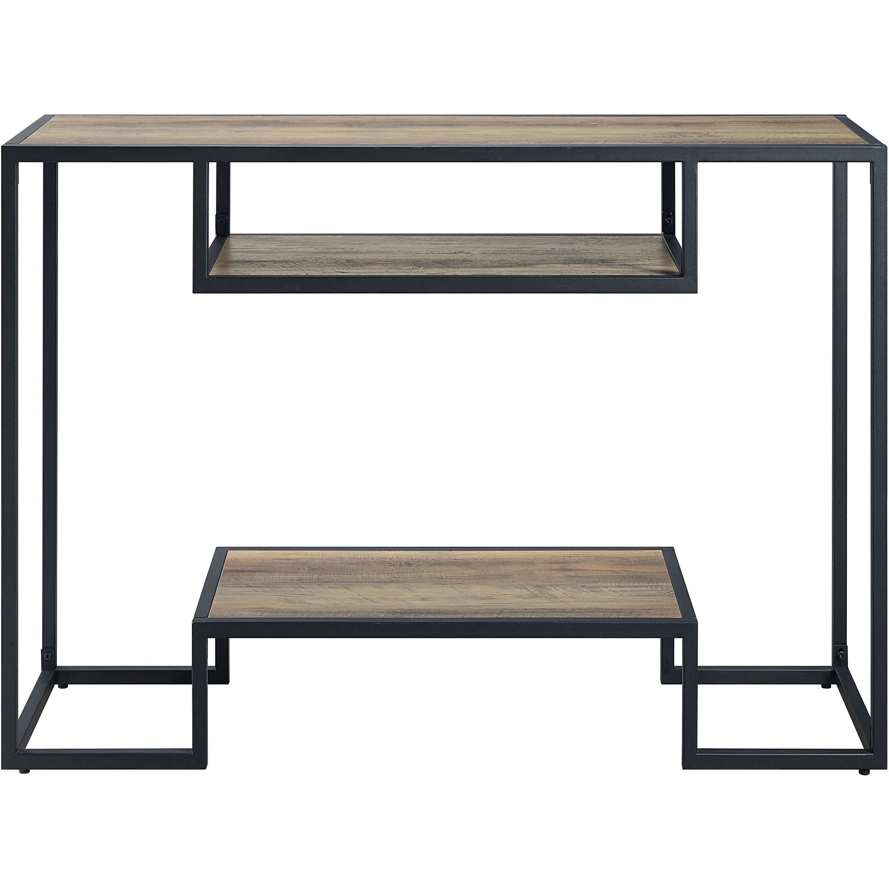 Rustic Oak And Black Console Table With 2 Shelves