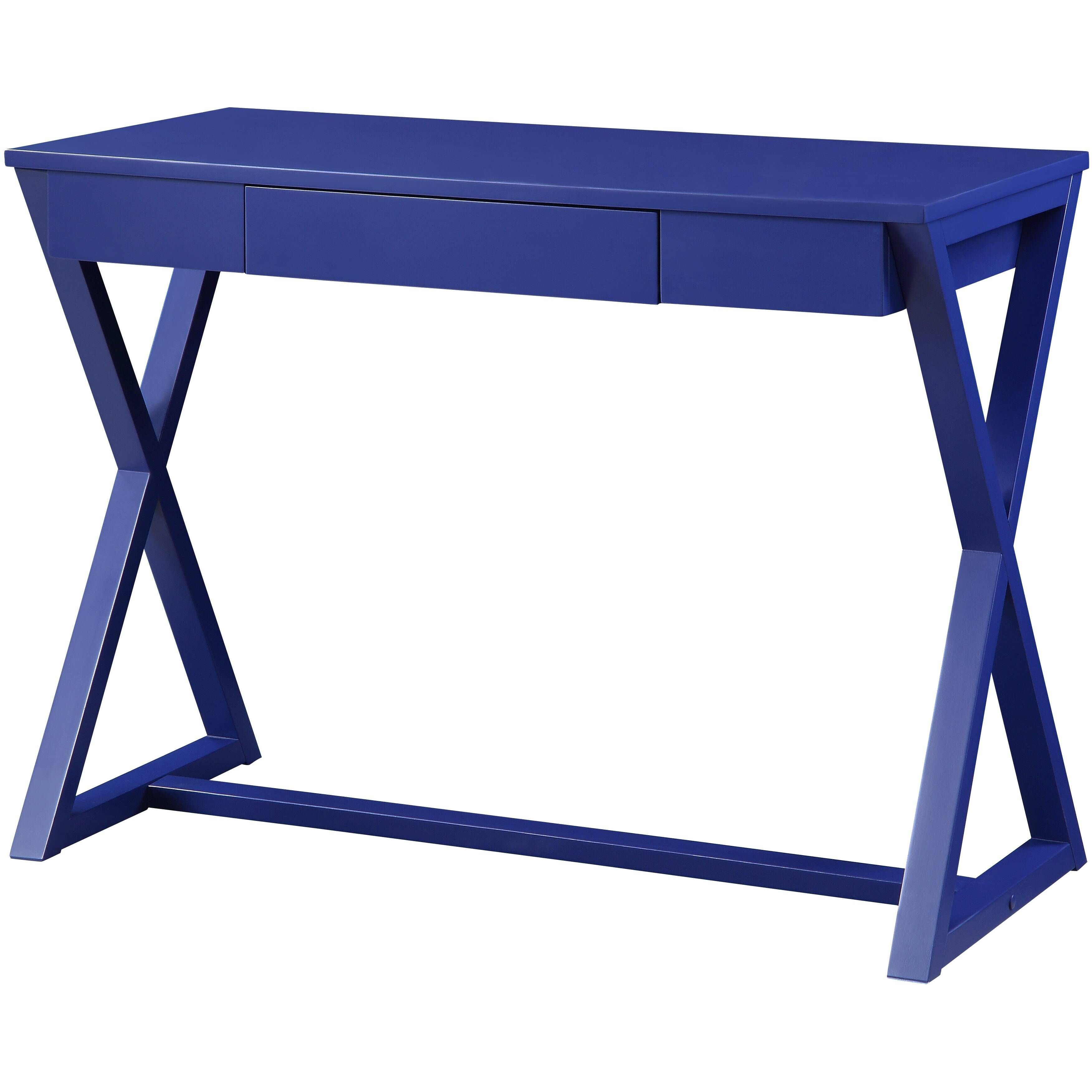 Twilight Blue 1-Drawer Writing Desk With X-Shaped Base