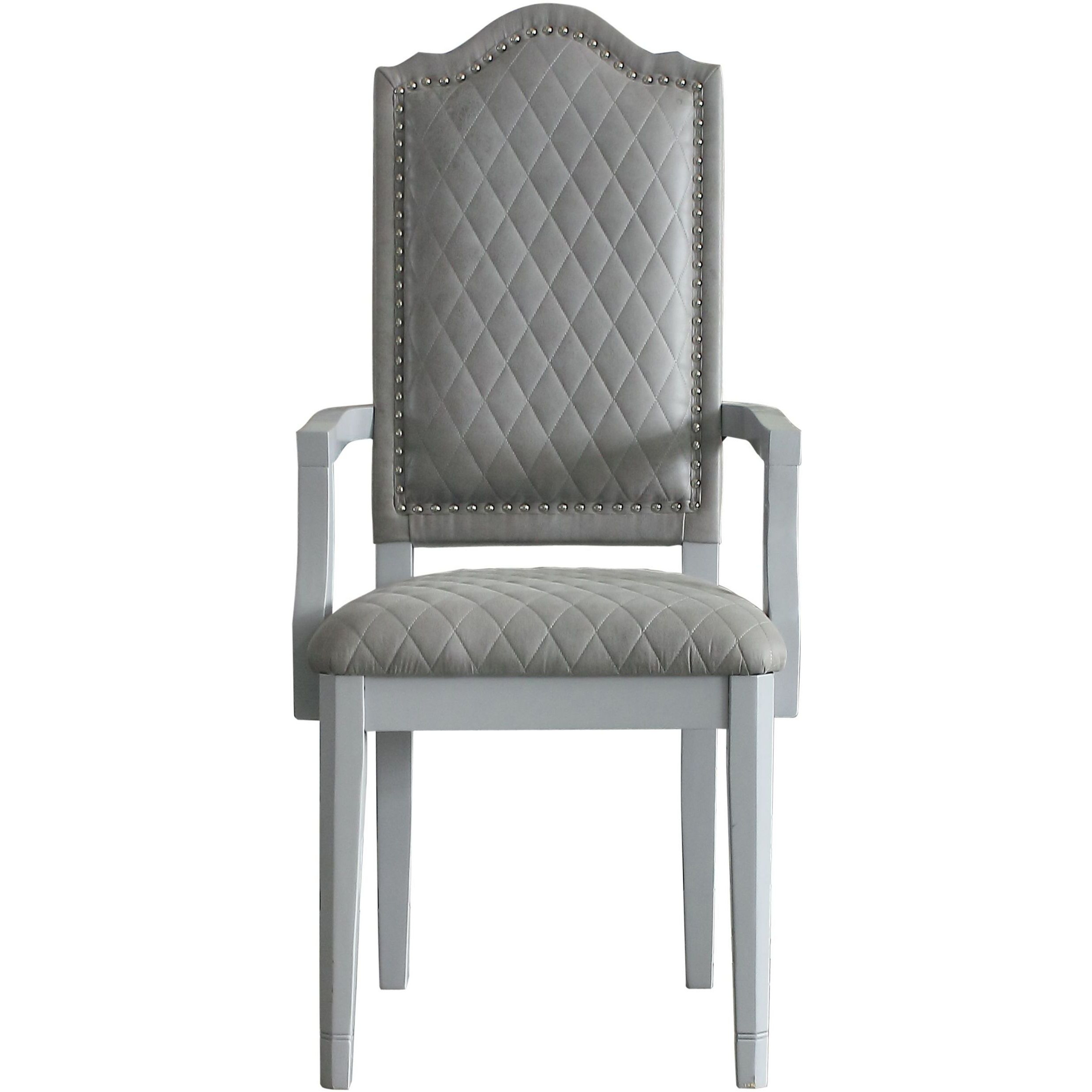 Two Tone Grey And Pearl Grey Upholstered Back Arm Chairs (Set Of 2)