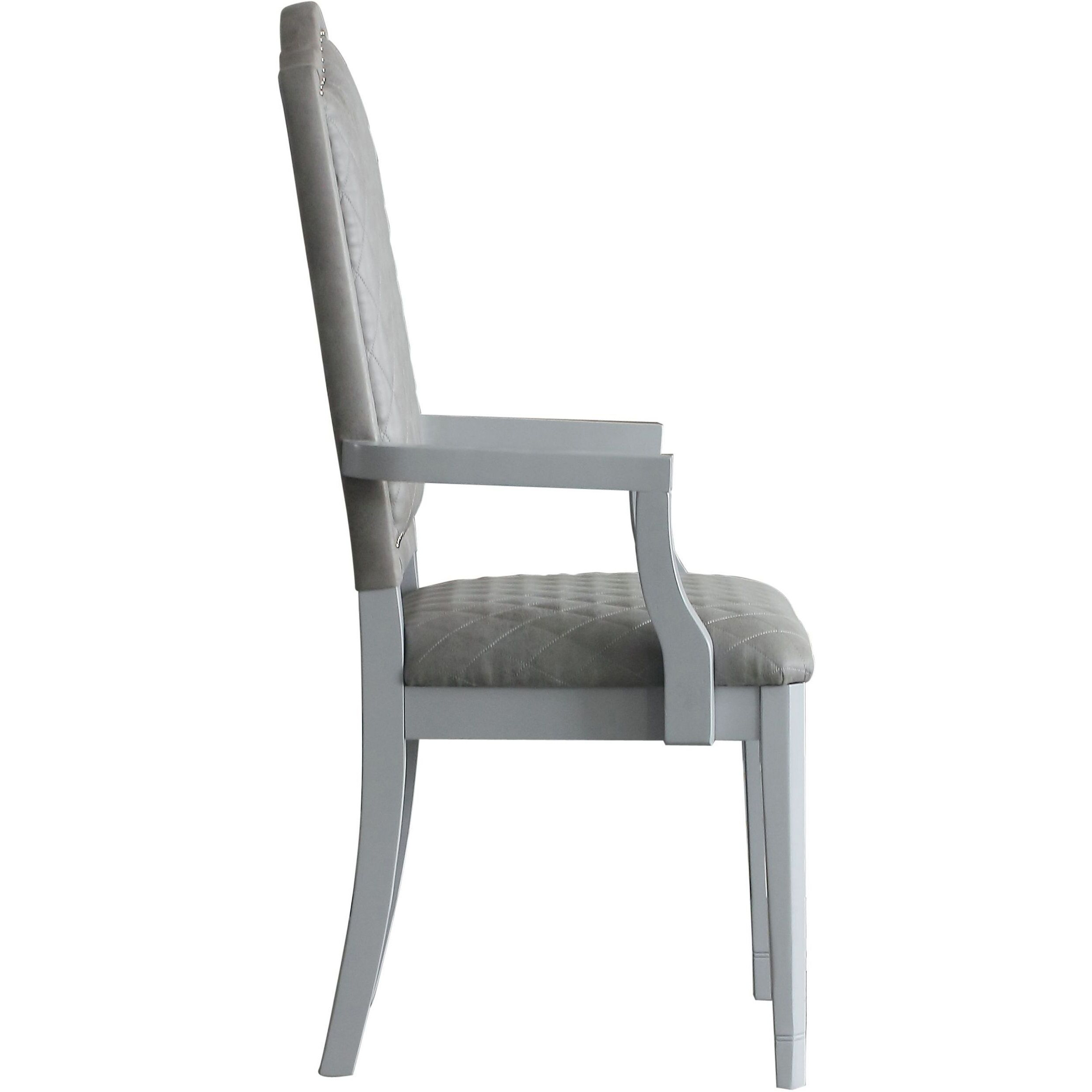 Two Tone Grey And Pearl Grey Upholstered Back Arm Chairs (Set Of 2)