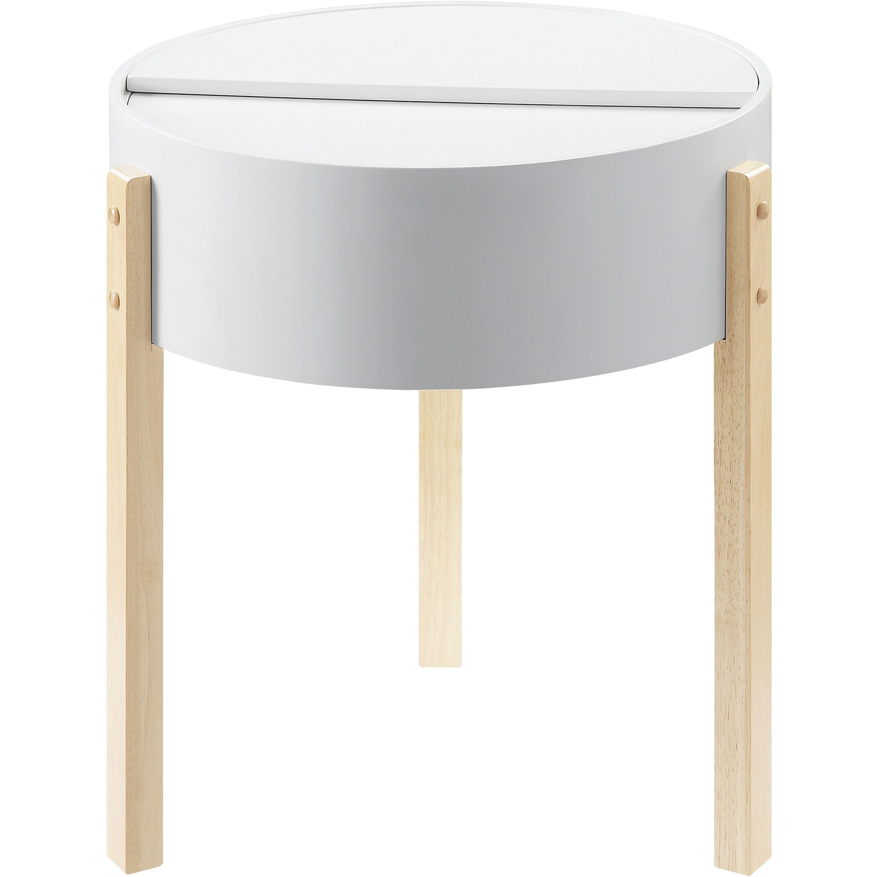 White And Natural End Table With Hidden Storage