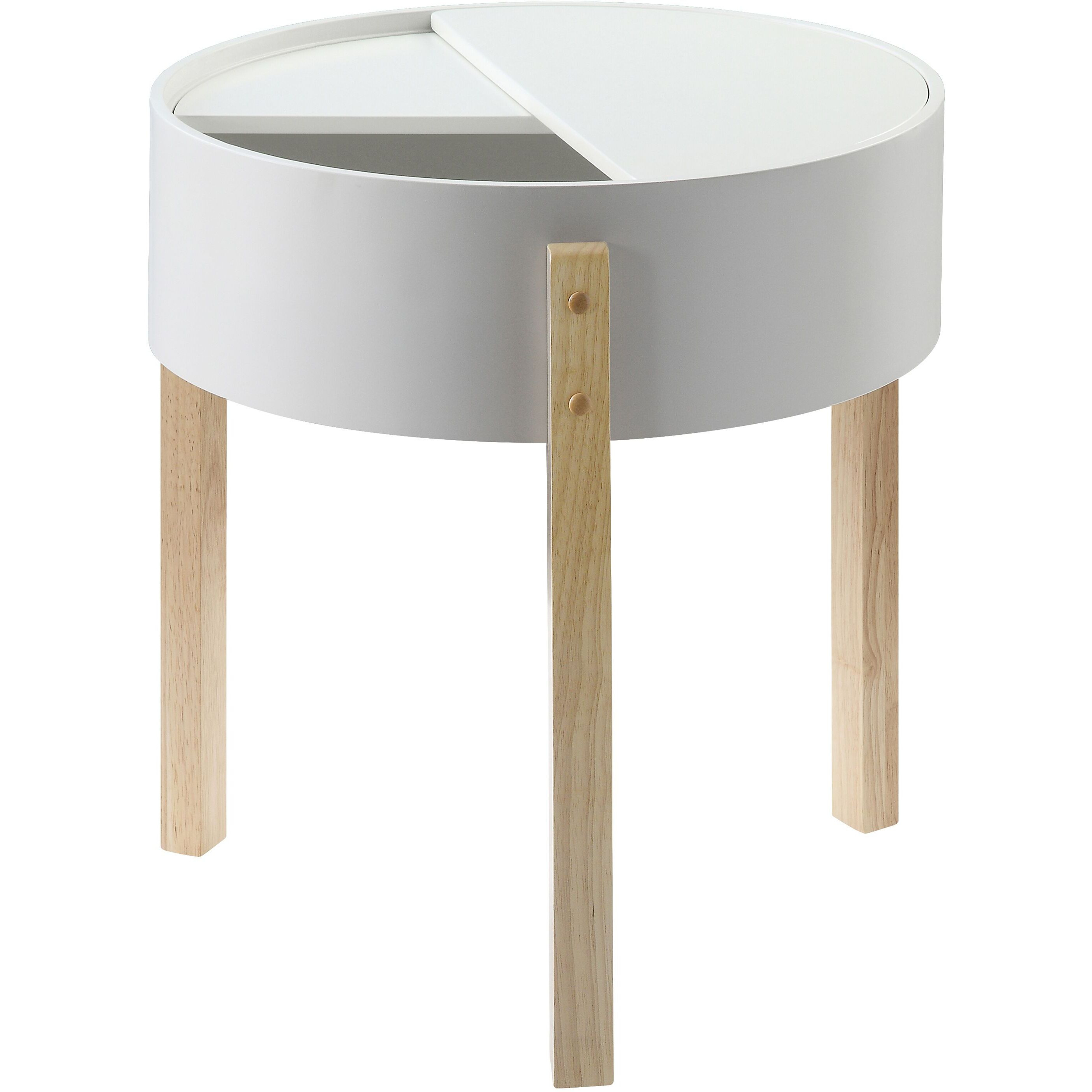 White And Natural End Table With Hidden Storage