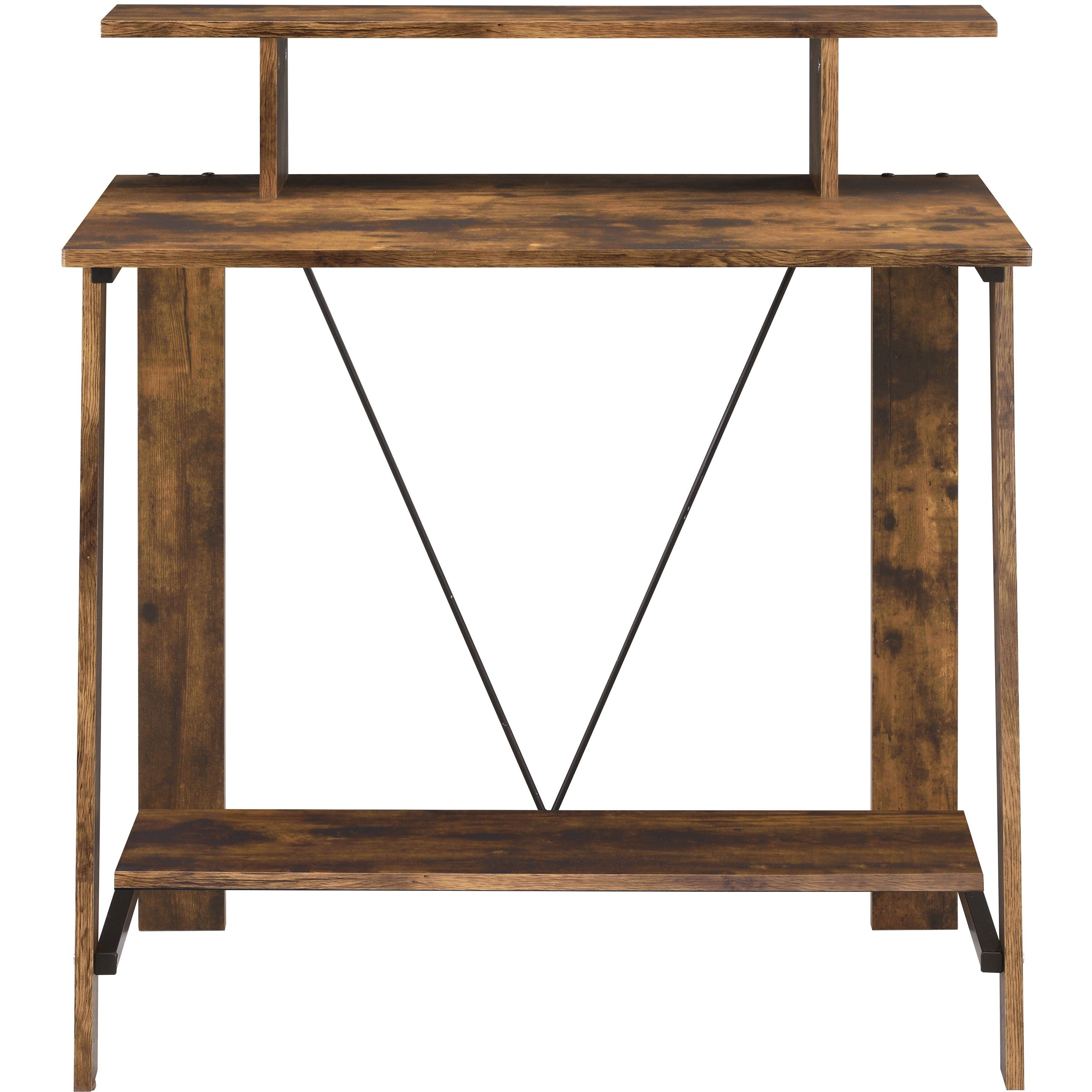 Weathered Oak And Black Writing Desk With Upper Shelf