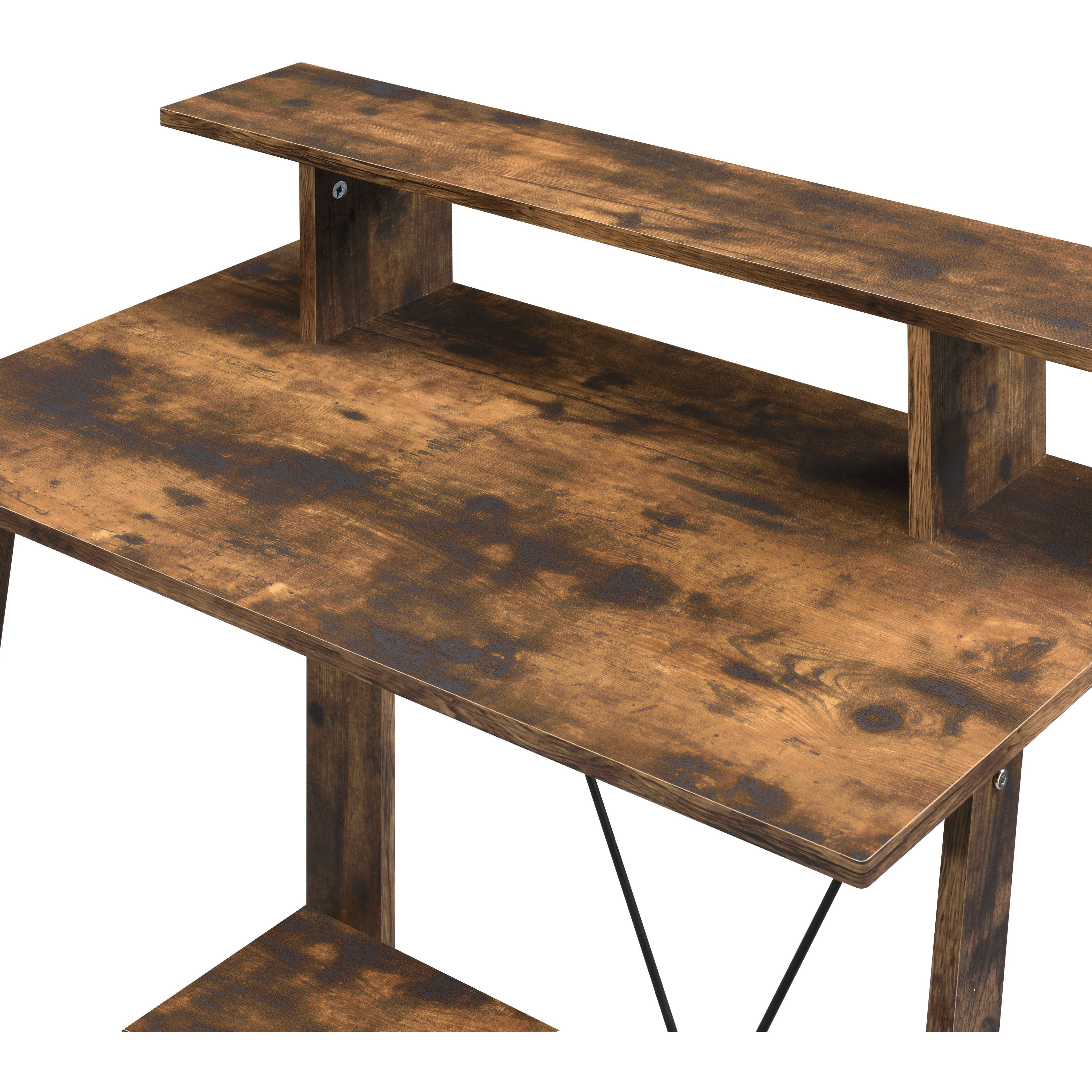 Weathered Oak And Black Writing Desk With Upper Shelf