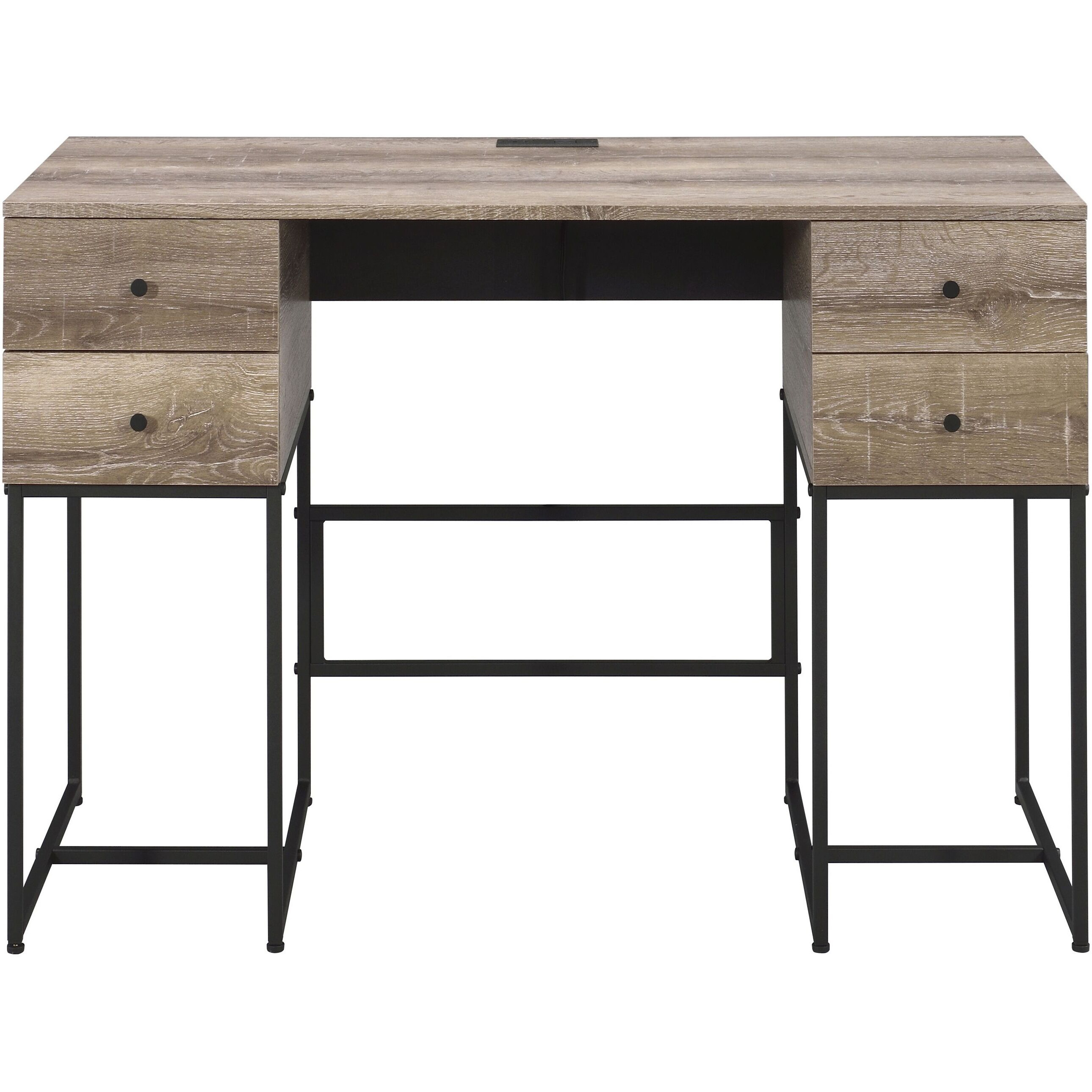 Rustic Oak And Black 4-Drawer Writing Desk