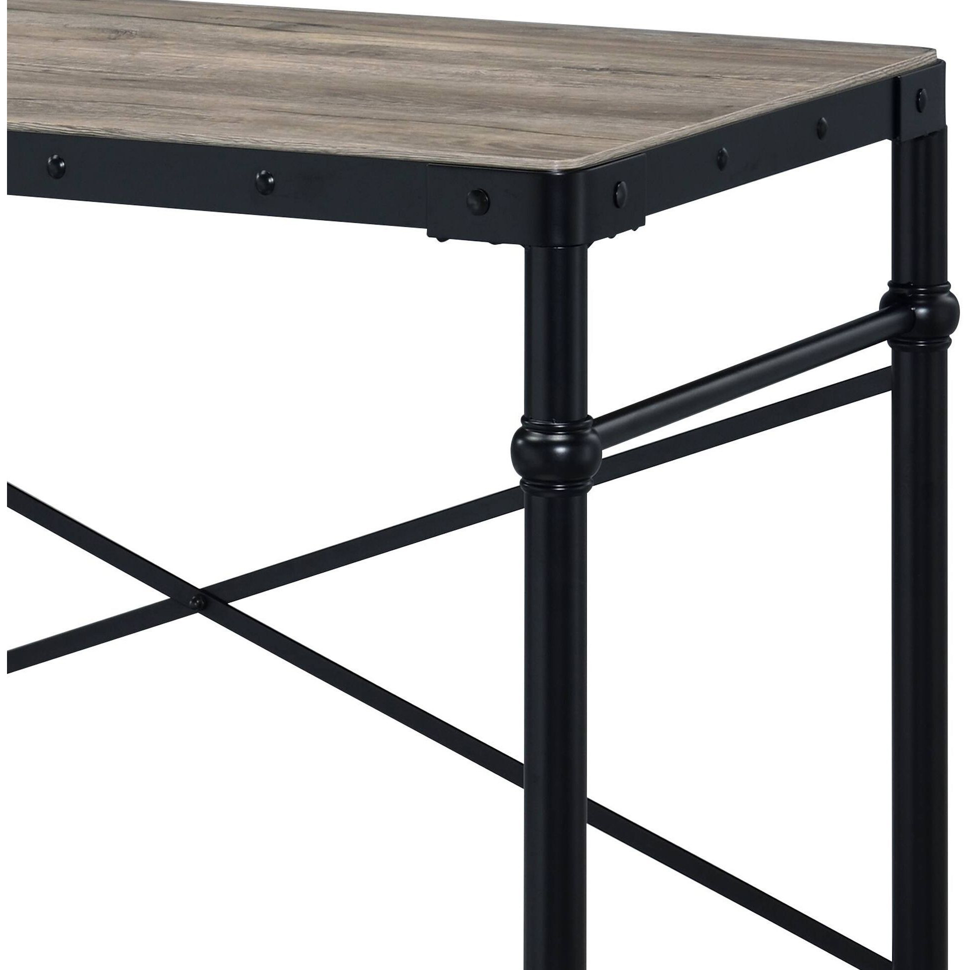 Rustic Oak And Black Writing Desk With Wheels
