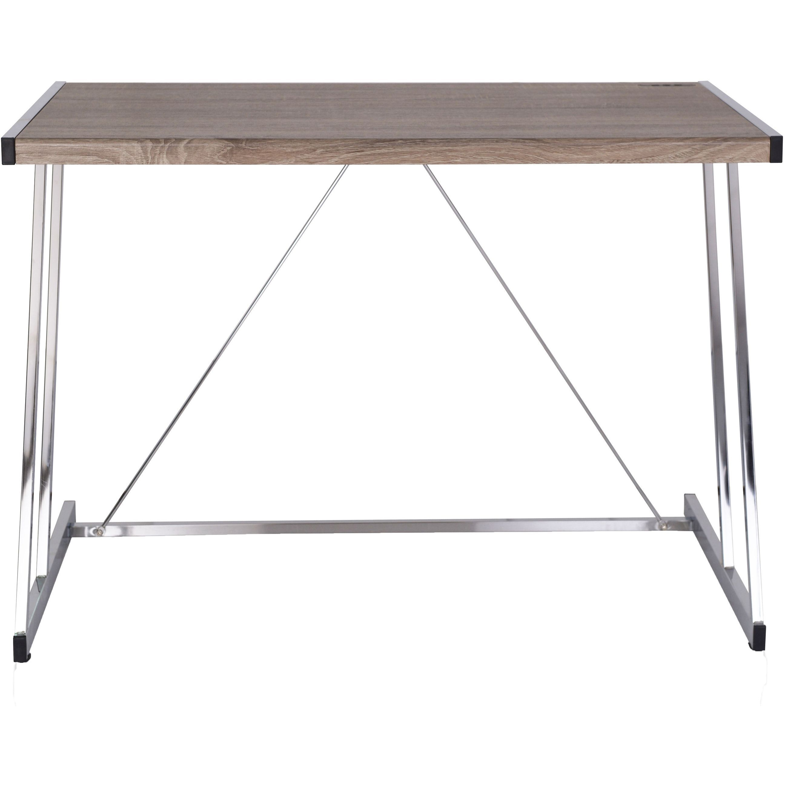 Weathered Oak And Chrome Writing Desk With Usb Ports