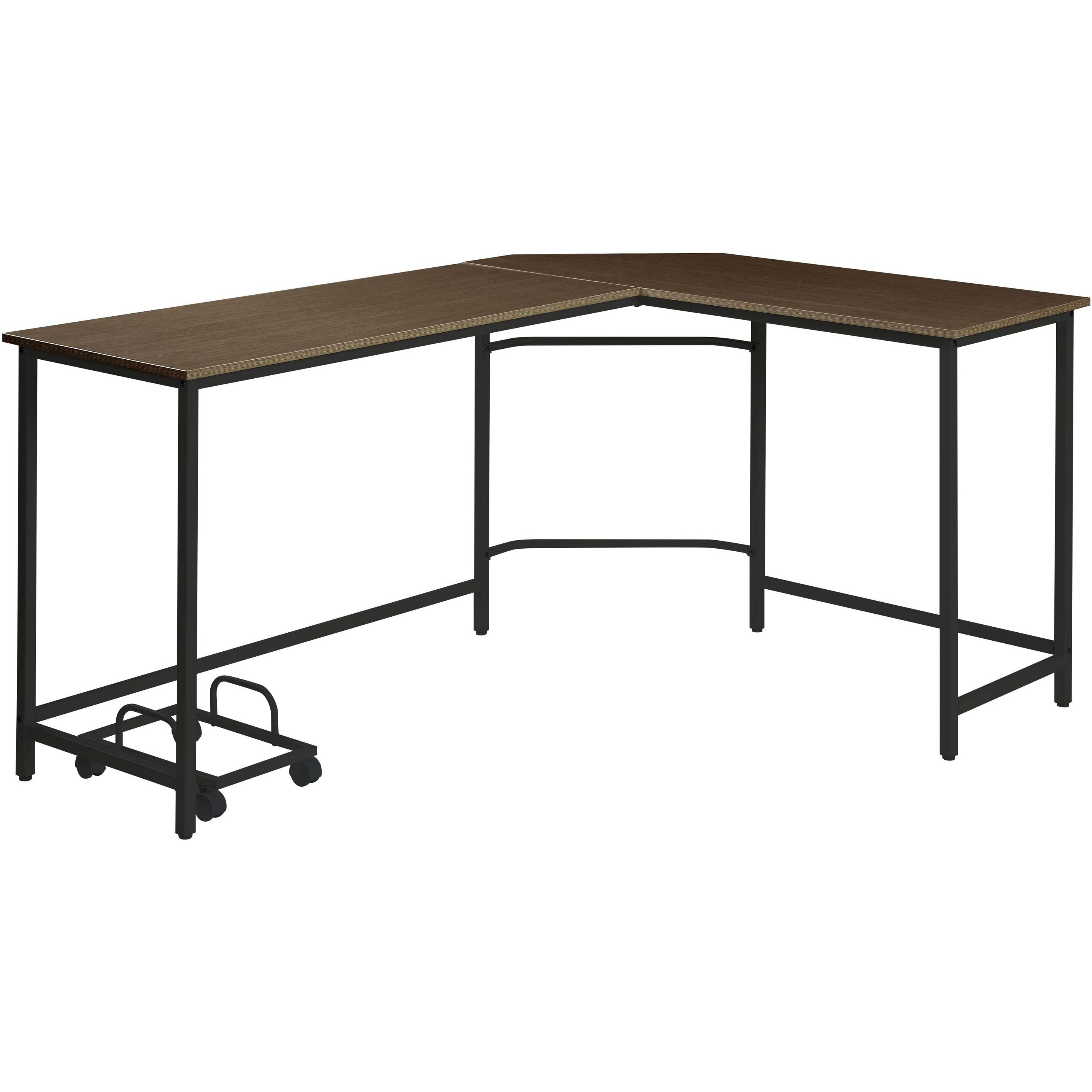Oak And Black L-Shape Computer Desk
