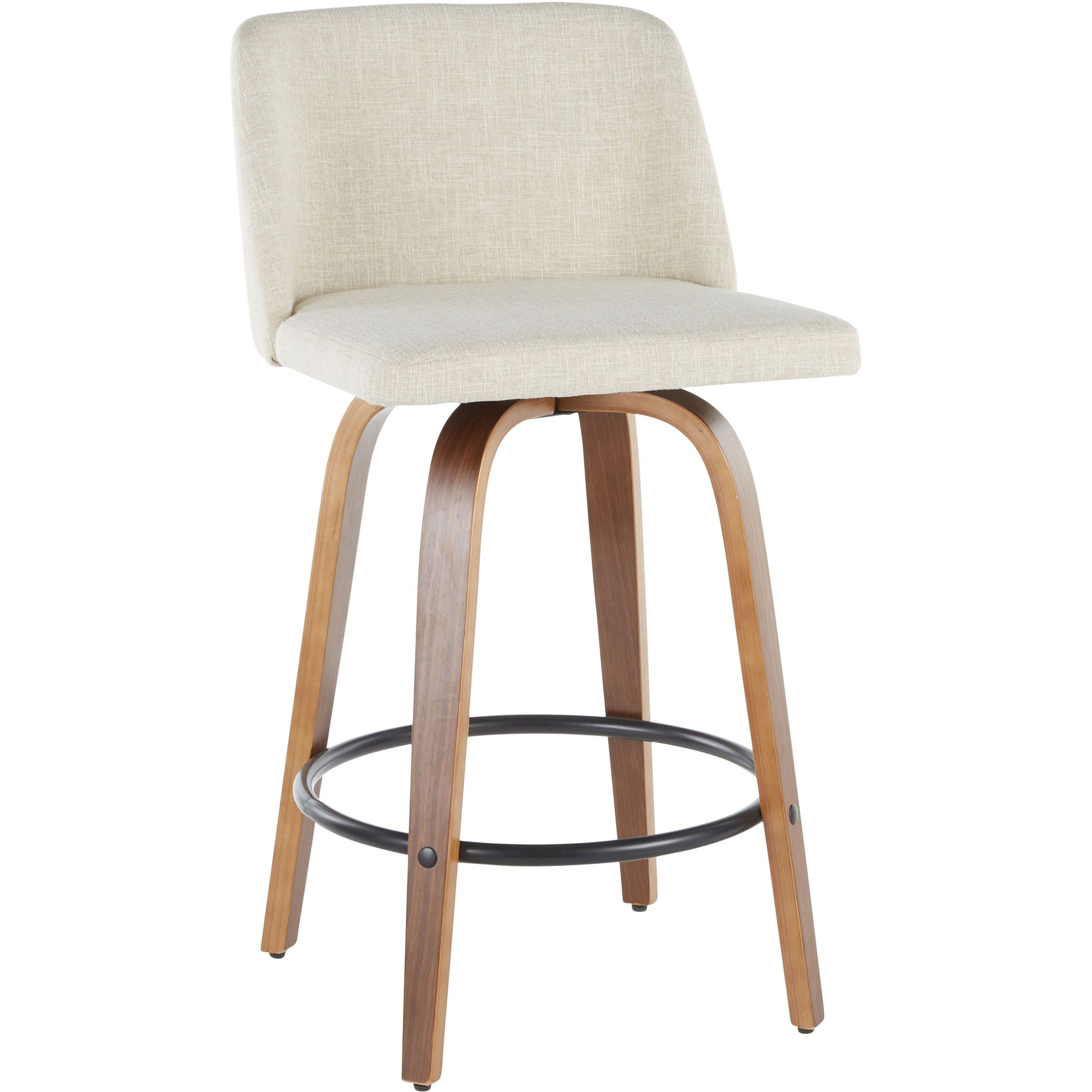 Toriano Mid-Century Modern Counter Stool In Walnut And Cream Fabric By Lumisource - Set Of 2