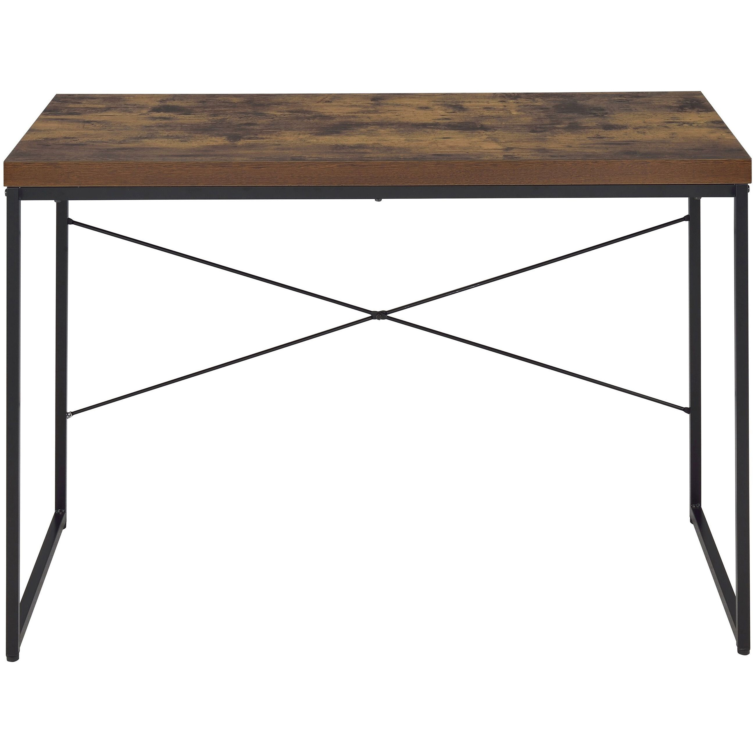 Weathered Oak And Black Writing Desk With Metal Sled Base