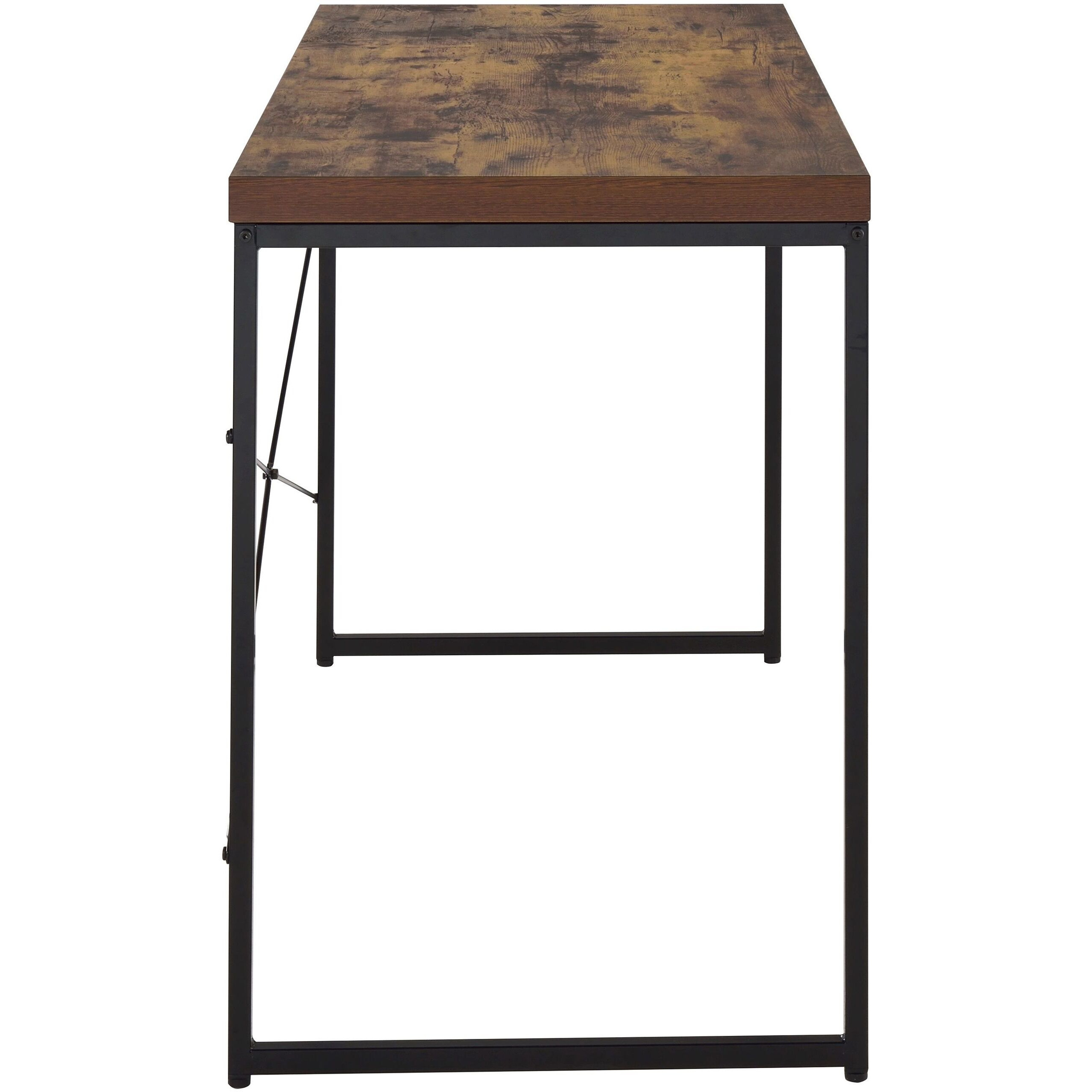 Weathered Oak And Black Writing Desk With Metal Sled Base