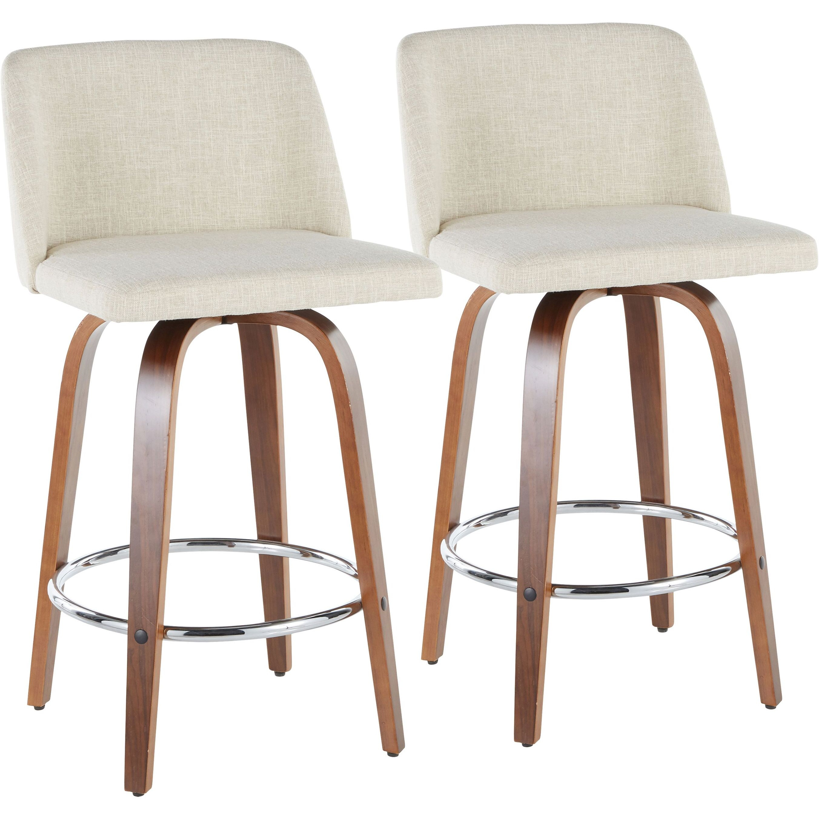 Toriano Mid-Century Modern Counter Stool In Walnut And Cream Fabric By Lumisource - Set Of 2