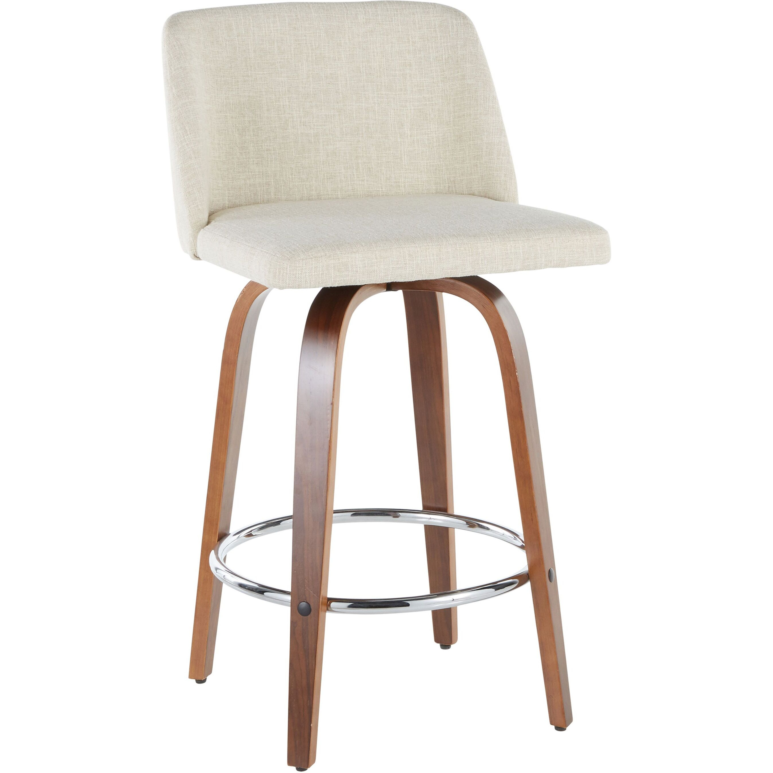 Toriano Mid-Century Modern Counter Stool In Walnut And Cream Fabric By Lumisource - Set Of 2