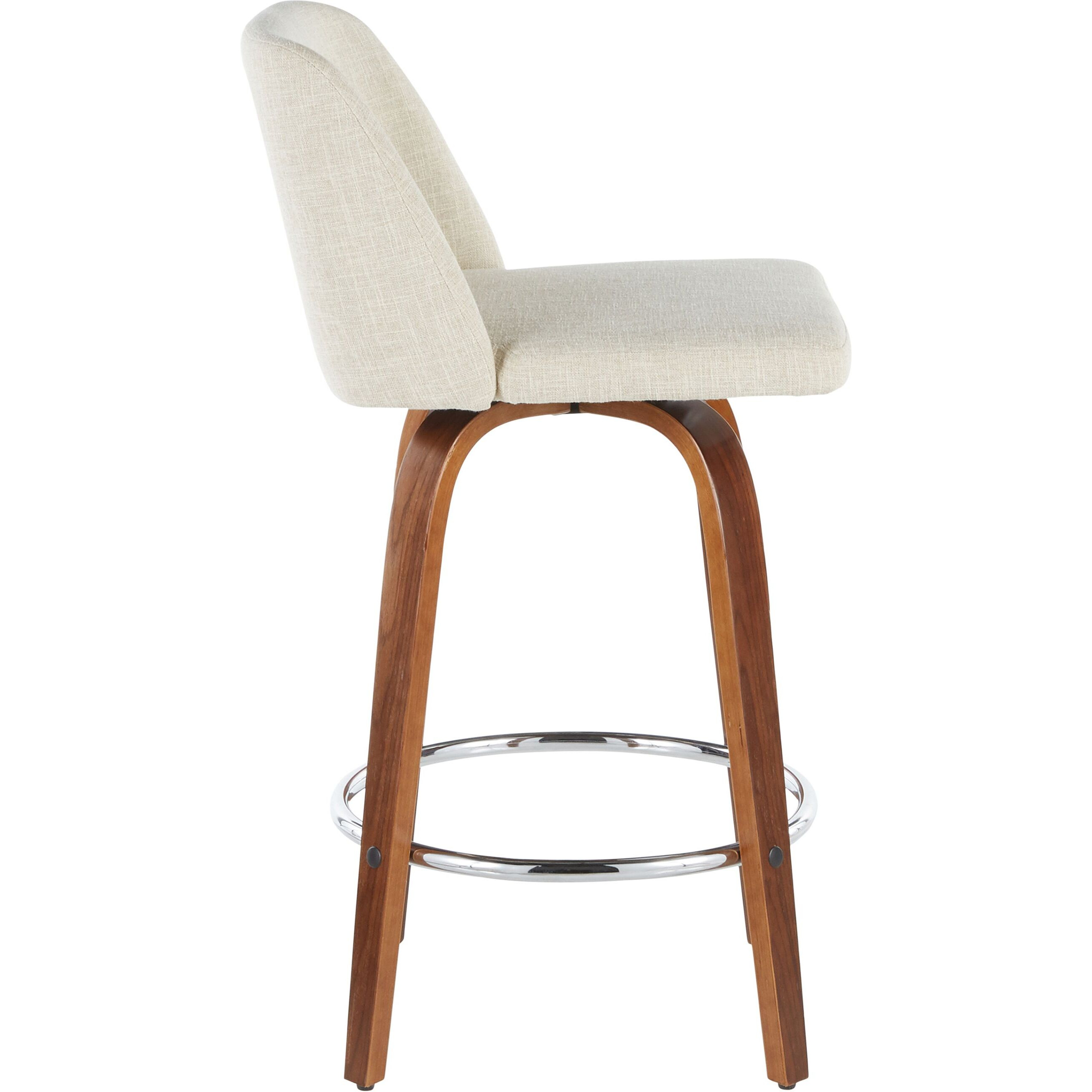 Toriano Mid-Century Modern Counter Stool In Walnut And Cream Fabric By Lumisource - Set Of 2