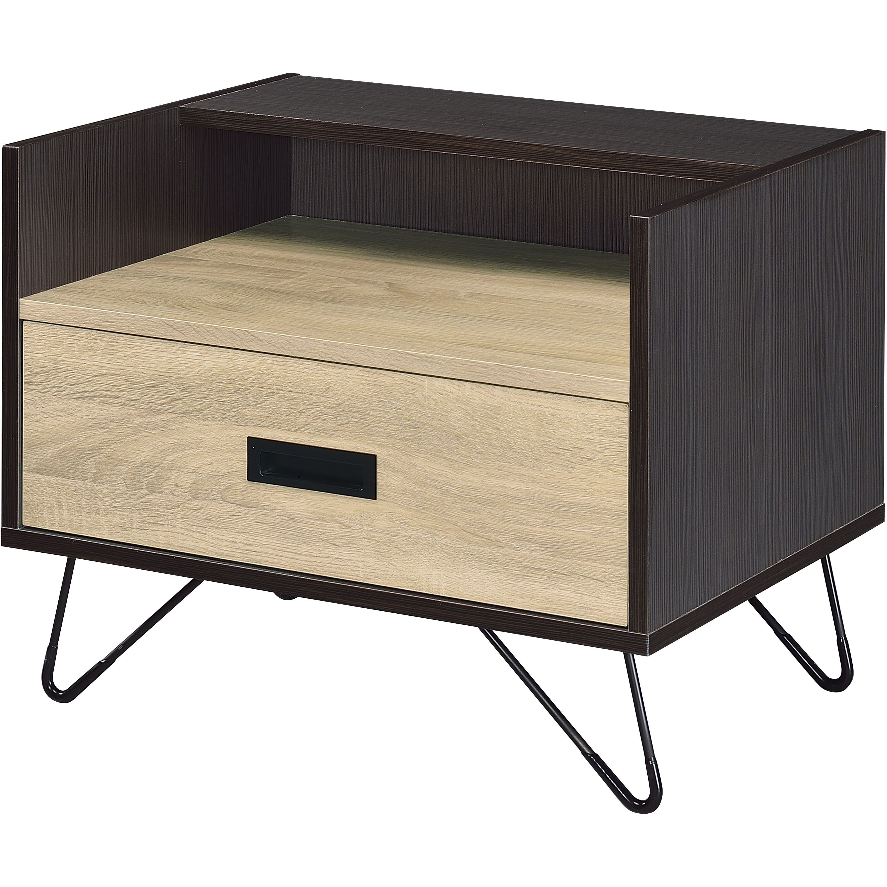 Oak And Black Nightstand With 1 Drawer