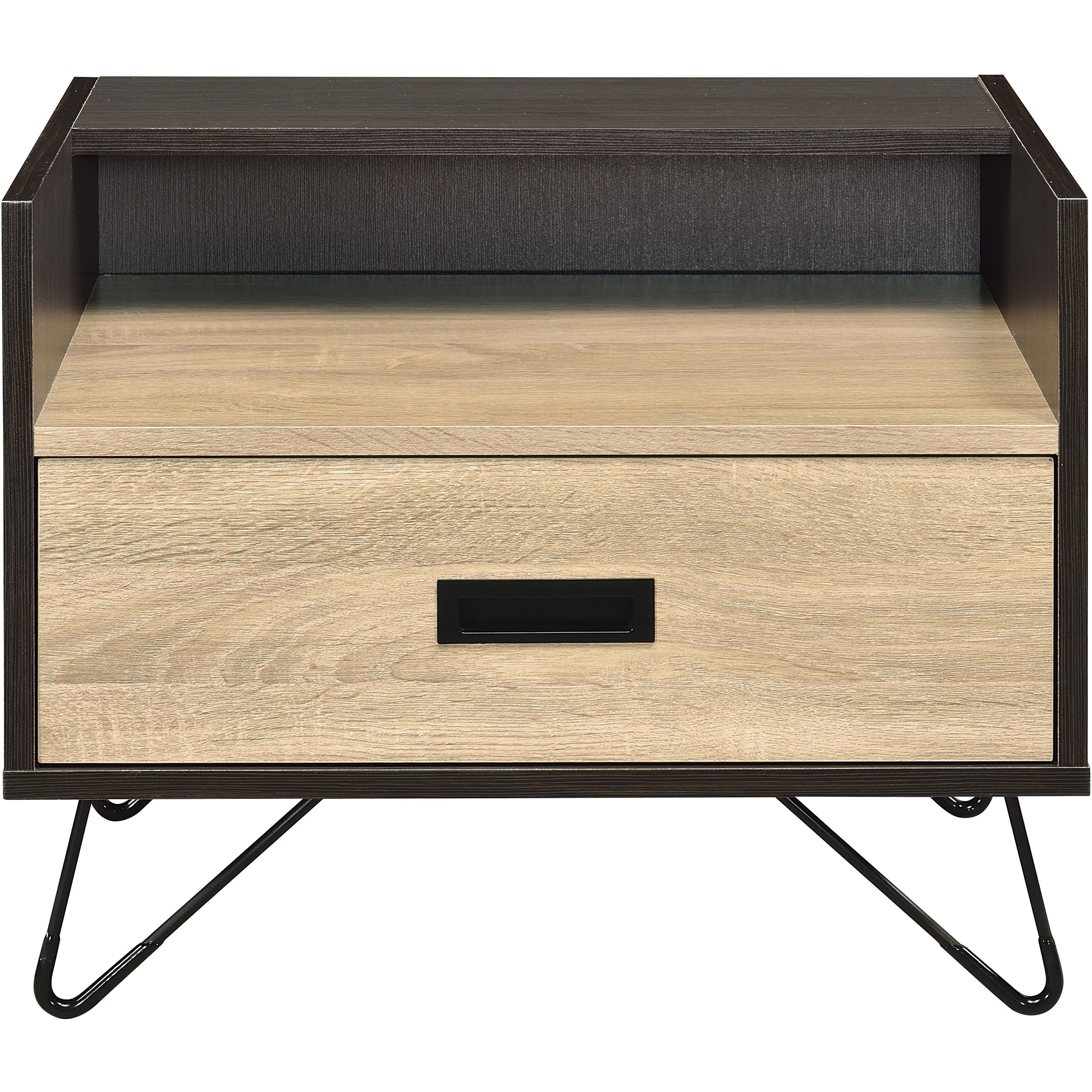 Oak And Black Nightstand With 1 Drawer
