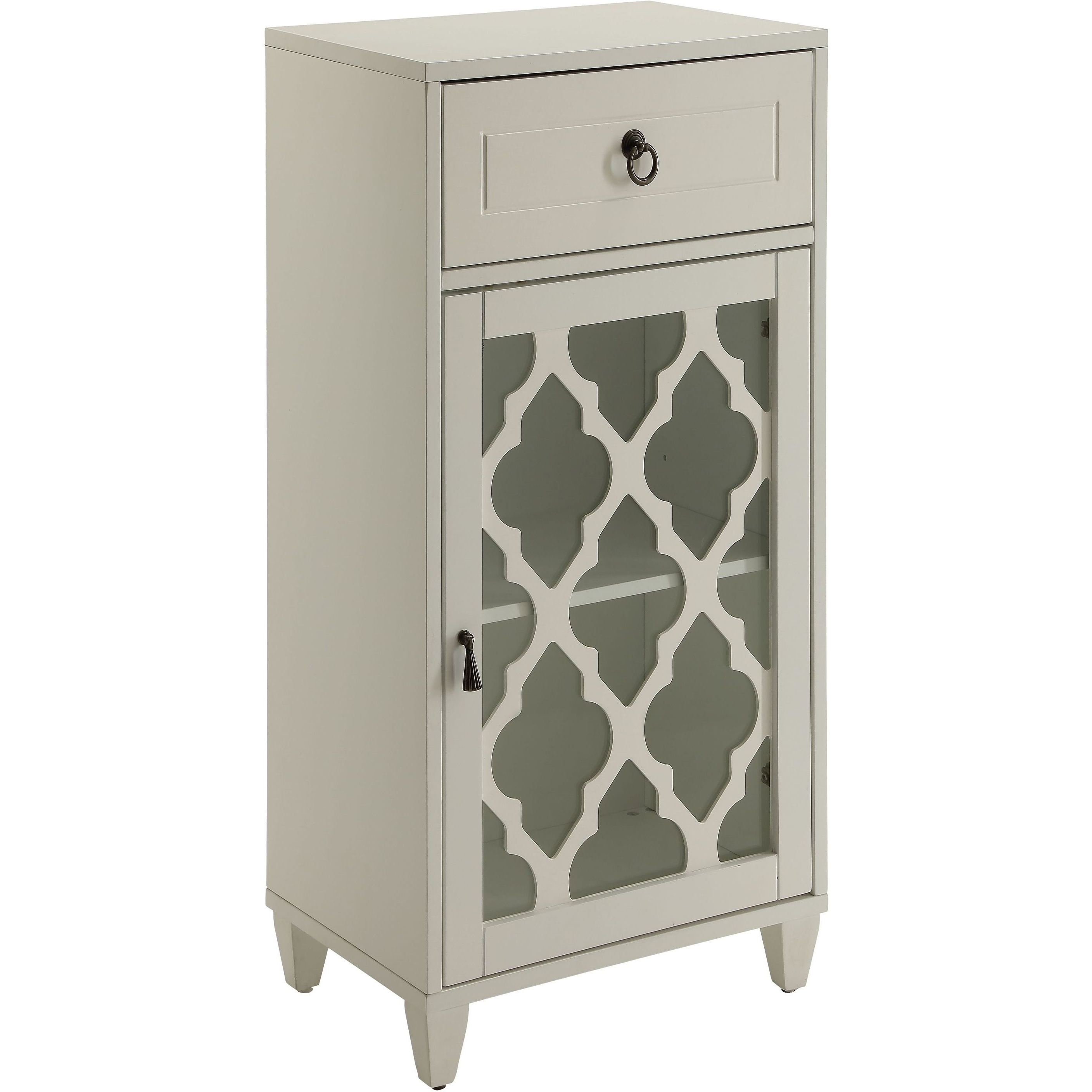 White Side Table With Drawer And Door