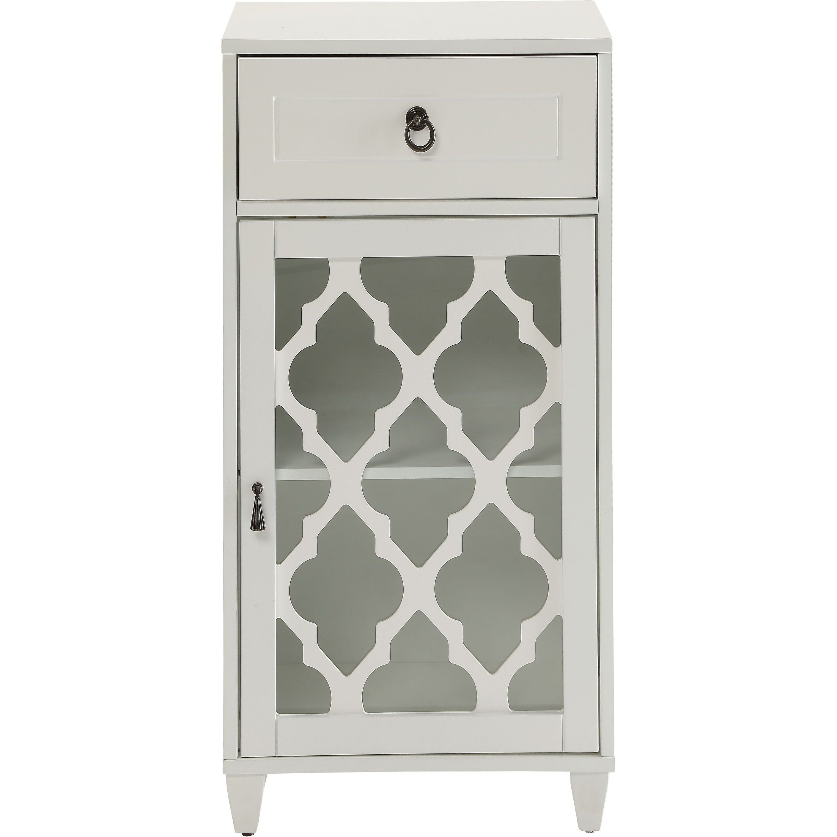 White Side Table With Drawer And Door