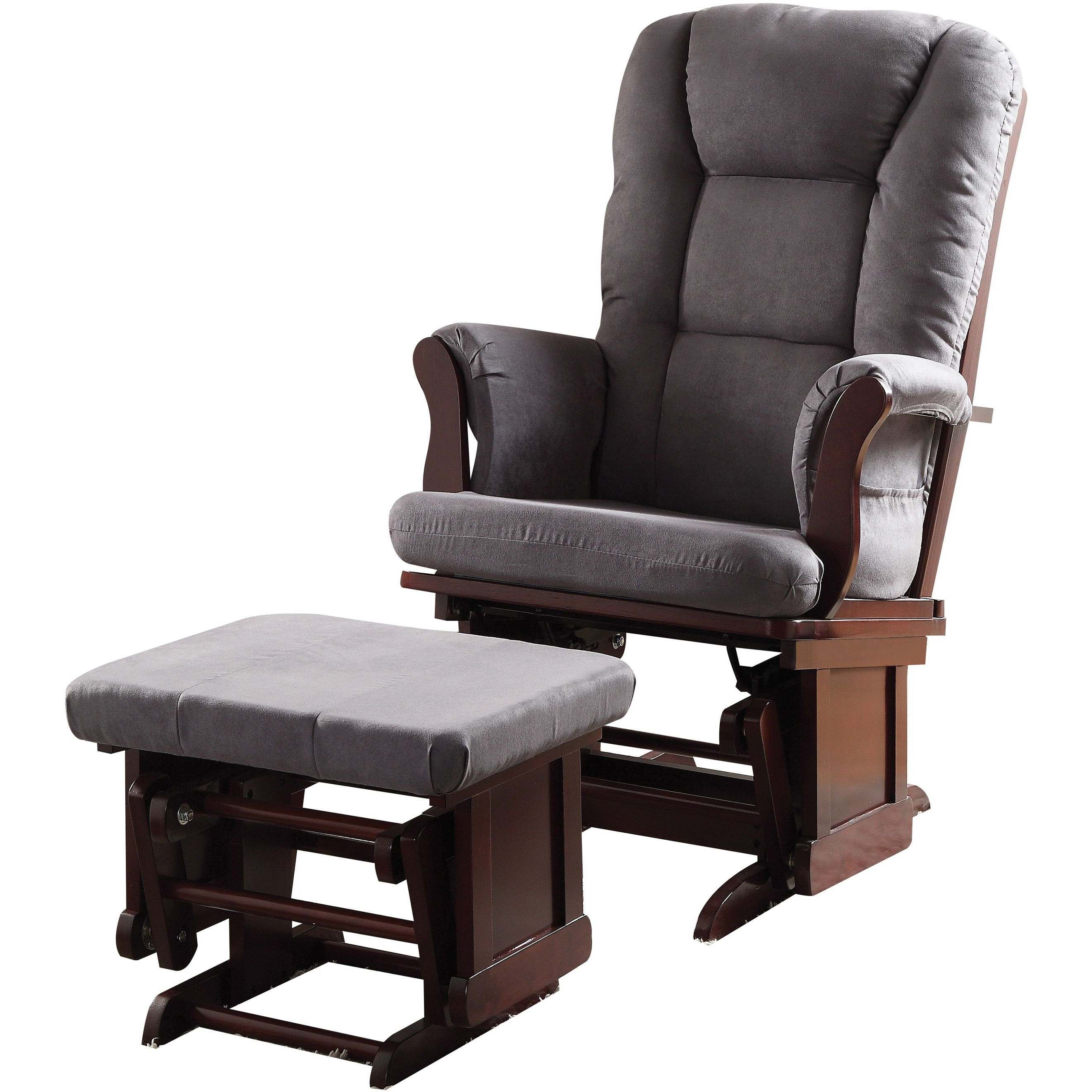 Grey And Cherry Glider Chair With Ottoman