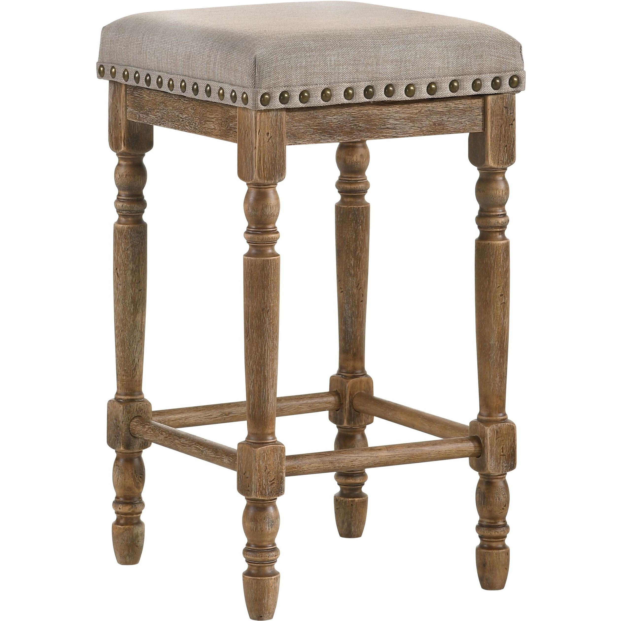 Beige And Weathered Oak Nailhead Trim Counter Height Stools ( Set Of 2)