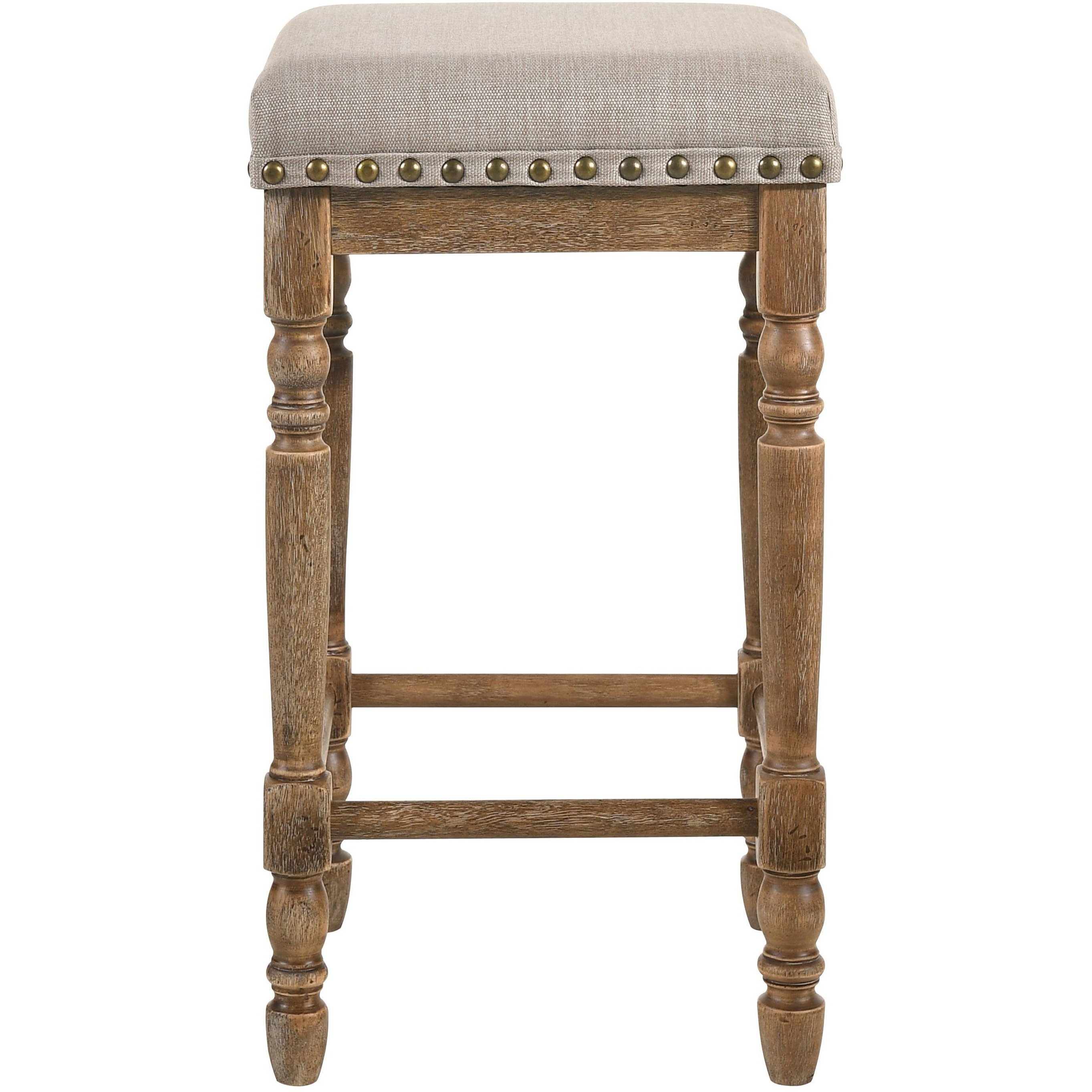 Beige And Weathered Oak Nailhead Trim Counter Height Stools ( Set Of 2)