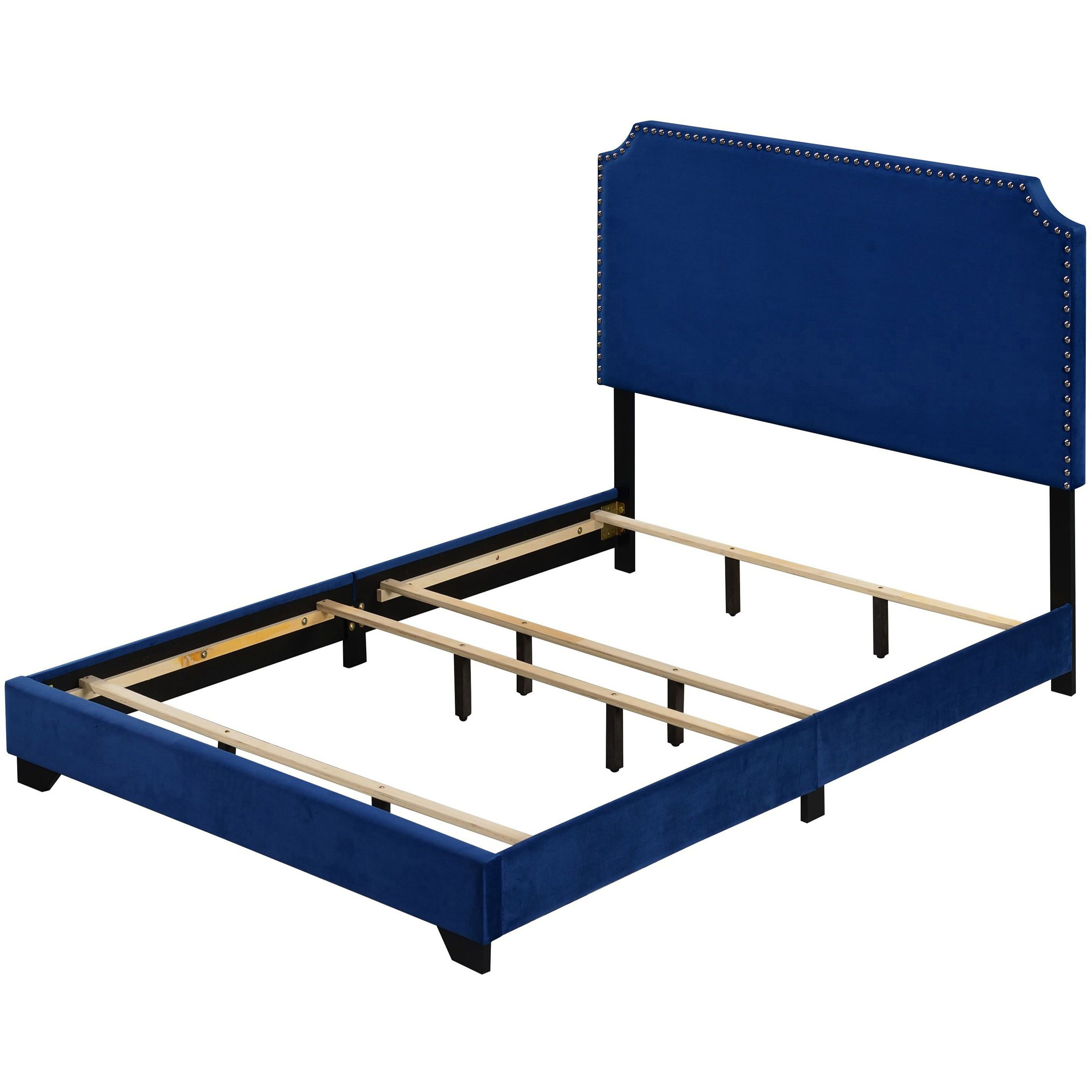 Blue Queen Panel Bed With Scooped Headboard